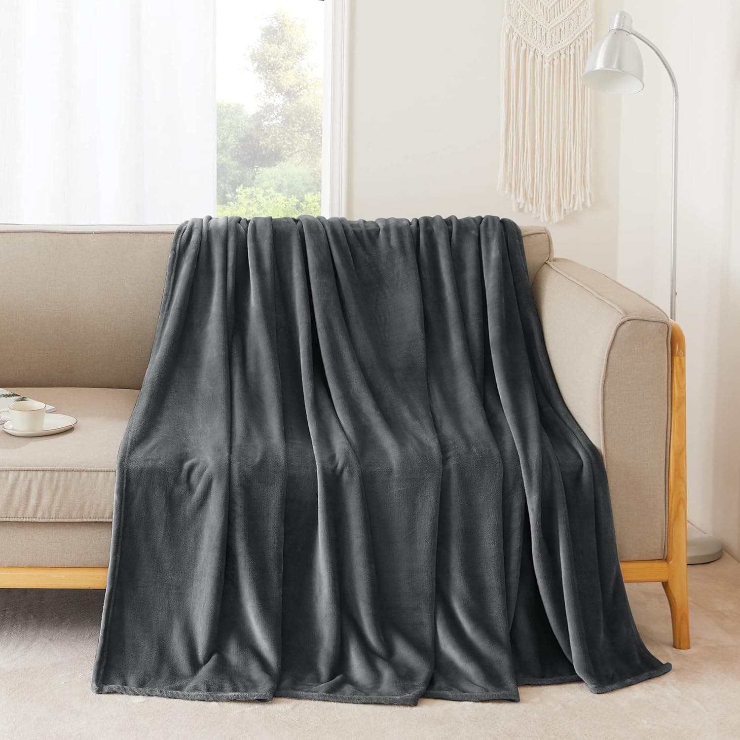 NICETOWN Cobertor de lã cinza - 300 g/m2 macio e leve de pelúcia aconchegante cobertores duplos para cama, sofá, viagem, acampamento, 152 x 203 cm