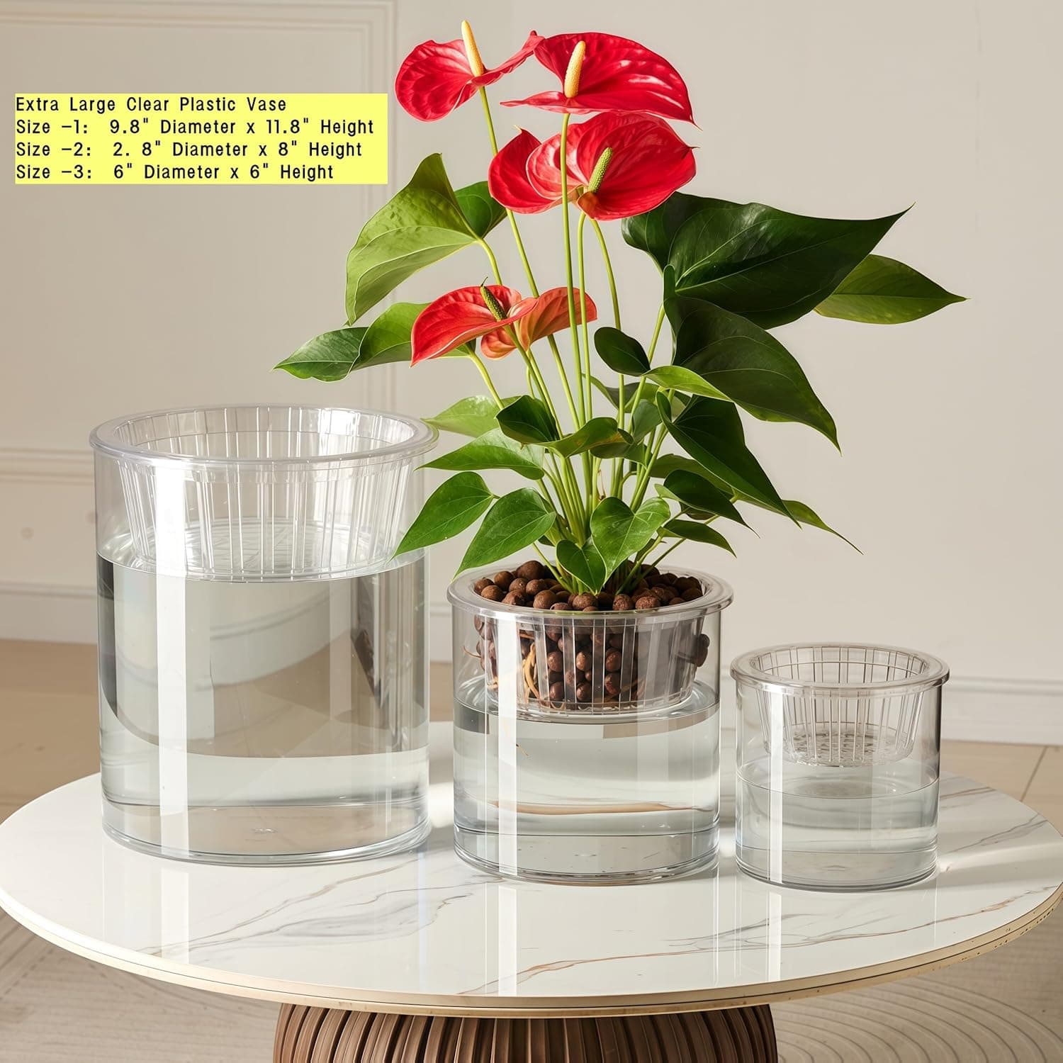 Vaso transparente de 3 cilindros de acrílico, vasos de flores de plástico inquebráveis extragrandes para decoração de casa centros de mesa de plantas hidropônicas para floricultura decorativa - Imagem 4