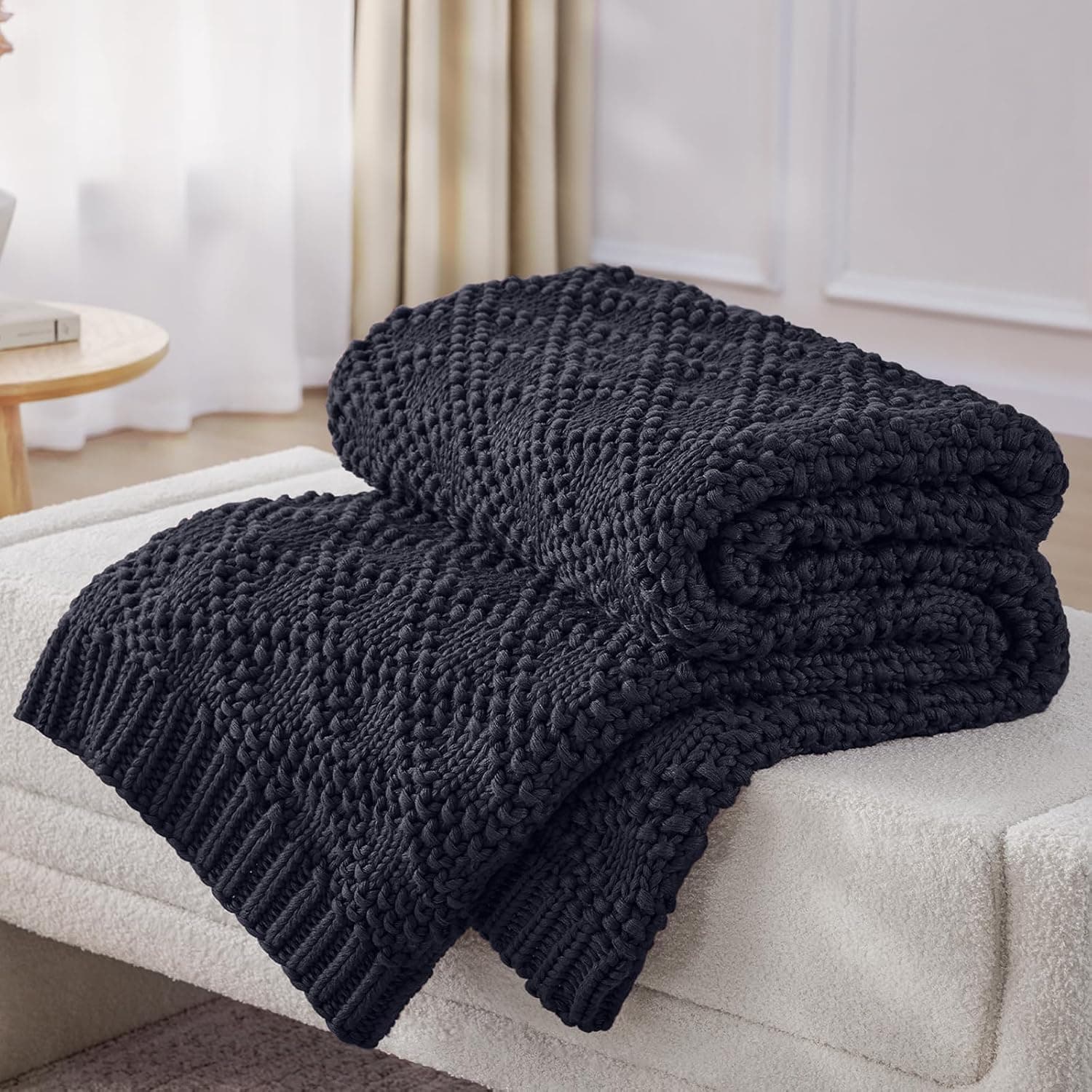 Cobertor pesado de malha para adultos, manta pesada de malha grossa para dormir 152 cm x 203 cm, 6,8 kg, respirável, lavável na máquina, cobertor pesado para decoração de quarto (cinza escuro