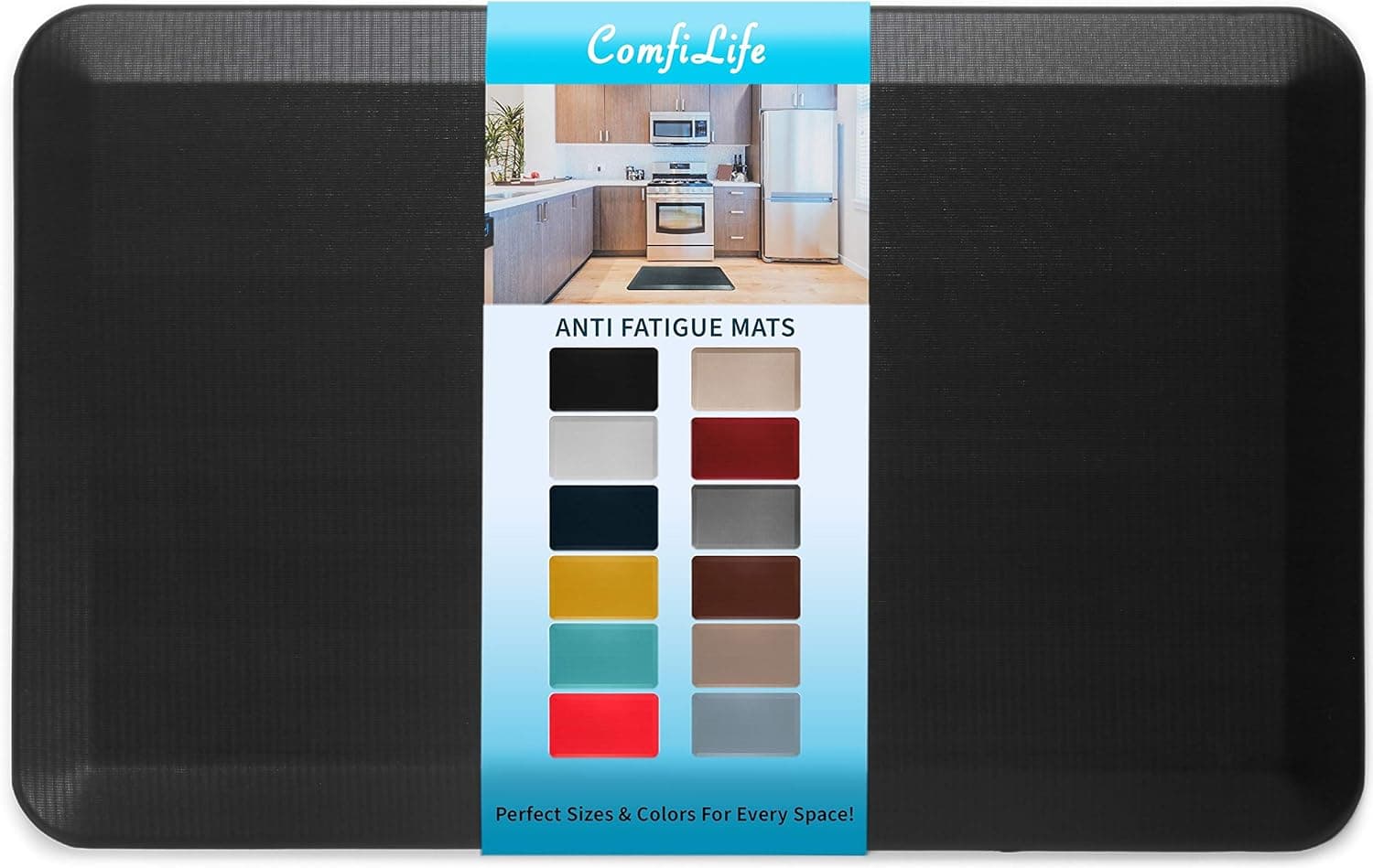 Tapete de cozinha ComfiLife antifadiga, 1,9 cm esp., tapete de mesa para piso, ficar em pé, cozinha, conforto em casa e escritório, durável, resistente manchas, base antiderrapante (50 cm x 81 cm