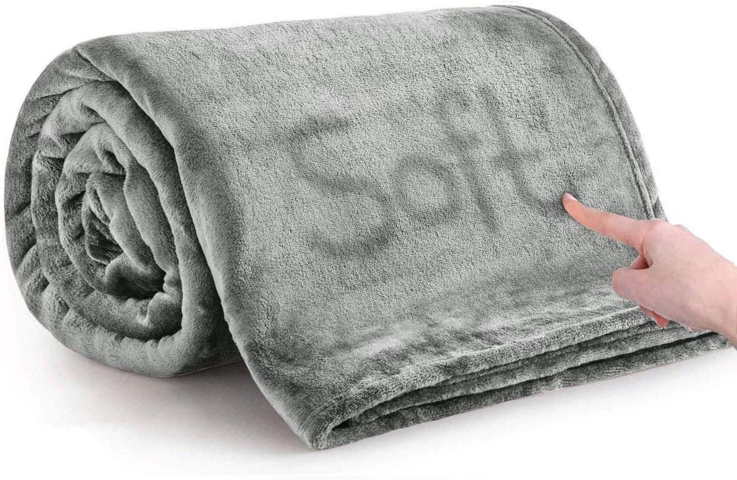 MOONLIGHT20015 - Cobertores de lã de flanela quentes toque de seda - Mantas de prata 400 GSM para sofá cobertor fofo cama para sofá, viagens, crianças, acessórios de quarto (cinza prata, solteiro 152 cm x 203 cm)