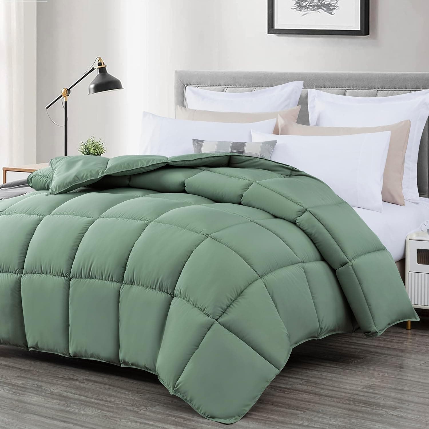 Enchimento de edredom alternativo Chezmoi Collection White Down - abas de canto, costura dupla, bordas caneladas, fibra siliconizada, protege contra ácaros de poeira, hipoalergênico, sem alergias, Preto, Oversized King - Imagem 2