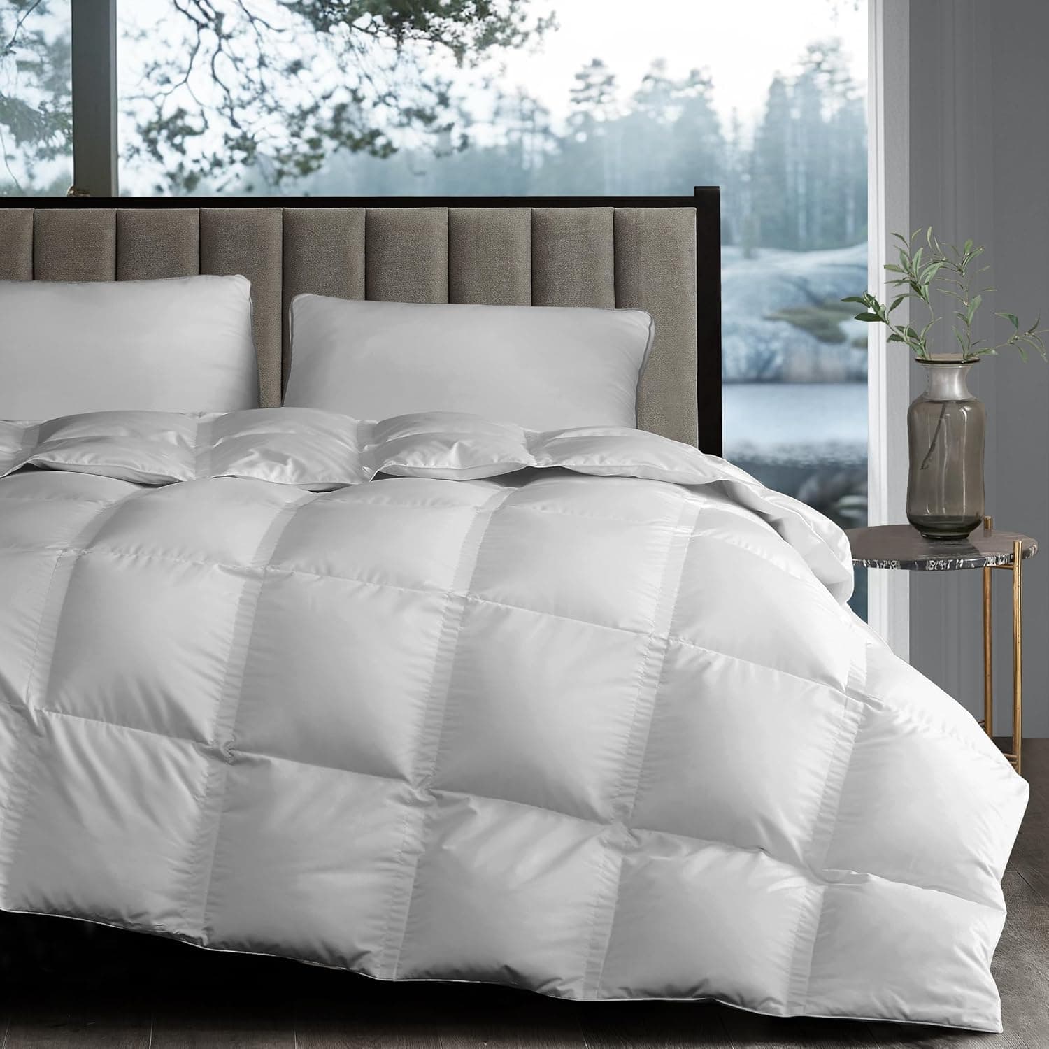 Hotel Grand Edredom King de fibra de ganso branco - enchimento de edredom leve com 8 laços nos cantos - Edredom de hotel de luxo 2,5 cm painel respirável para o verão e dormir quente, 269 cm x 228 cm