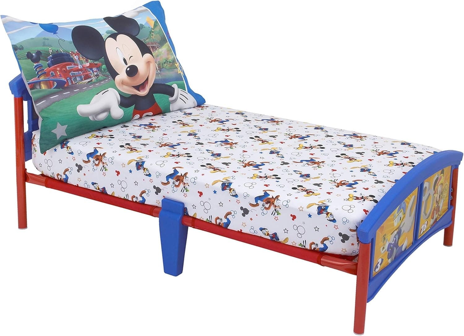 Disney Conjunto de lençóis infantis Mickey Mouse Having Fun Super Soft 2 peças, branco/cinza/azul/vermelho (pacote com 1)