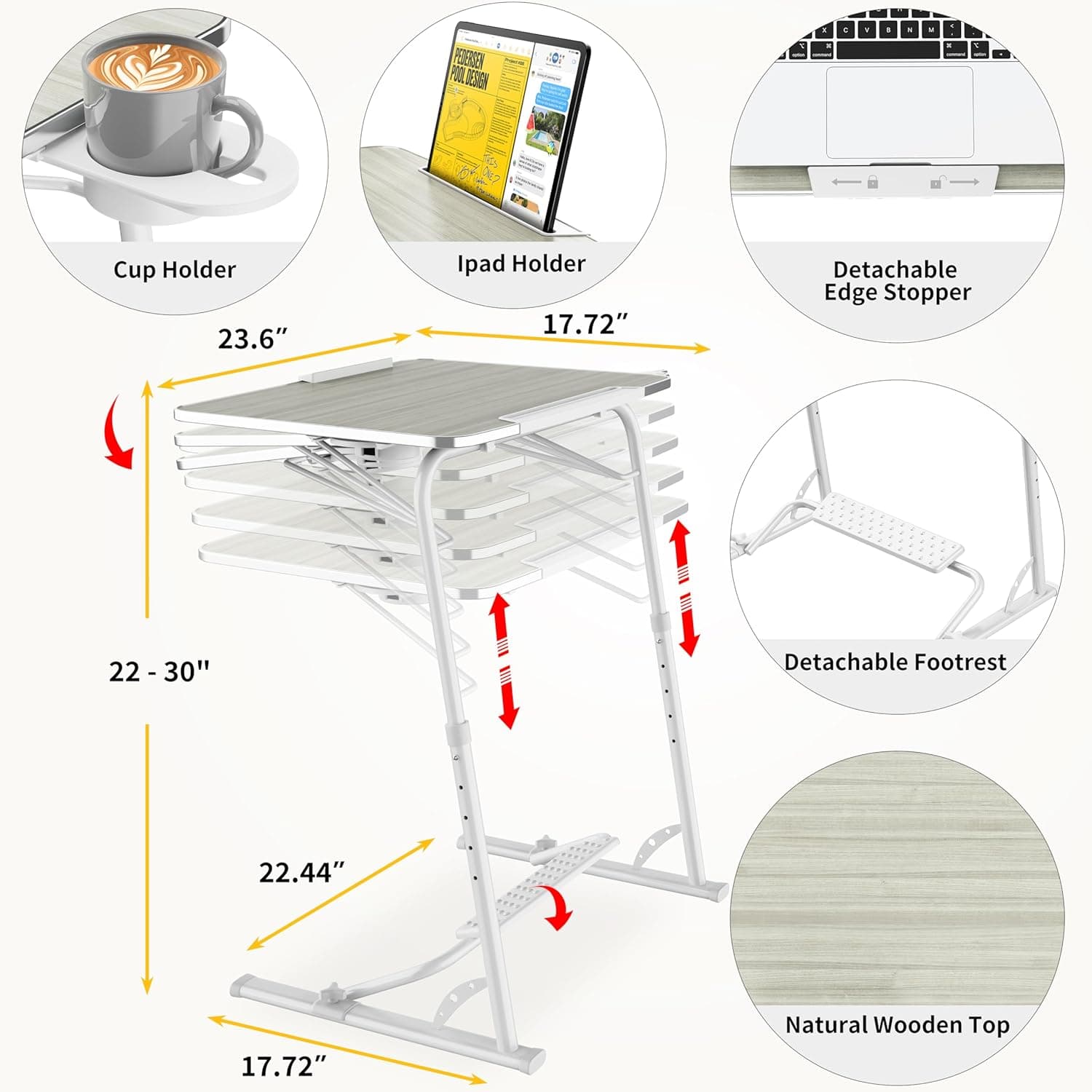 FoldWise Bandeja de TV dobrável atualizada – mesa de laptop extra grande e resistente para sofá, mesa ajustável em altura e ângulo para jantar, trabalho e TV – Inclui apoio para os pés, suporte de - Imagem 3