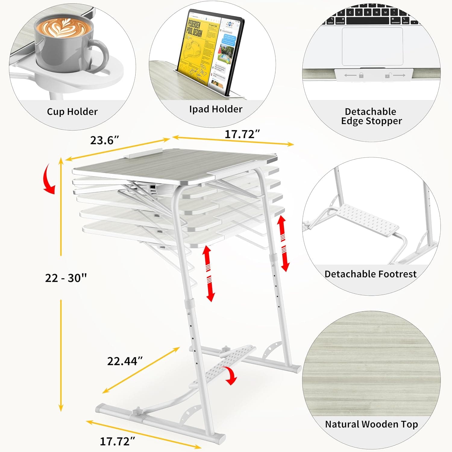 FoldWise Bandeja de TV dobrável atualizada – mesa de laptop extra grande e resistente para sofá, mesa ajustável em altura e ângulo para jantar, trabalho e TV – Inclui apoio para os pés, suporte de - Imagem 3