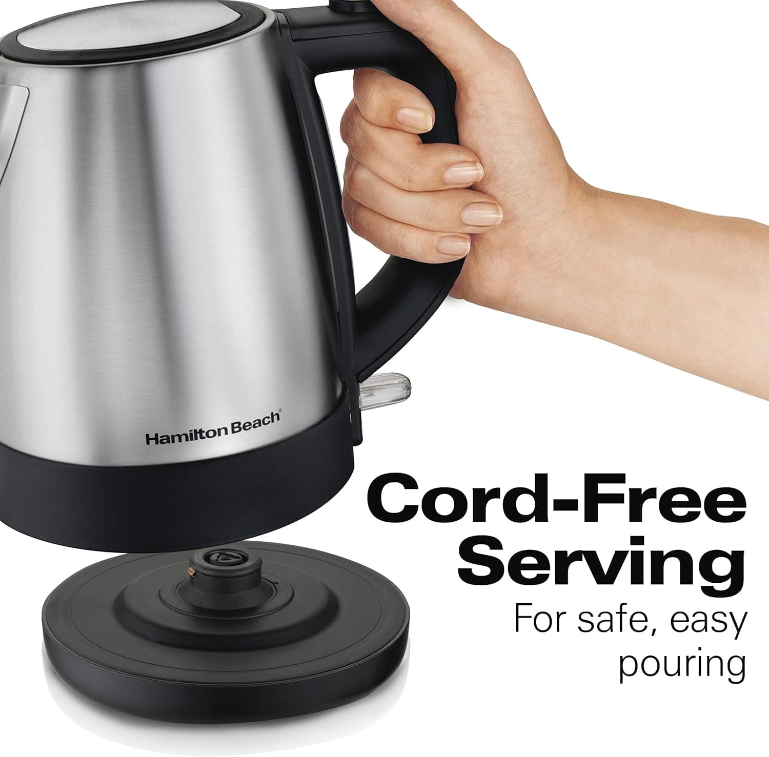 Hamilton Beach Chaleira de chá elétrica, caldeira de água e aquecedor, 1 L, sem corda, proteção de desligamento automático e secagem a ferver, aço inoxidável (40998) - Imagem 4