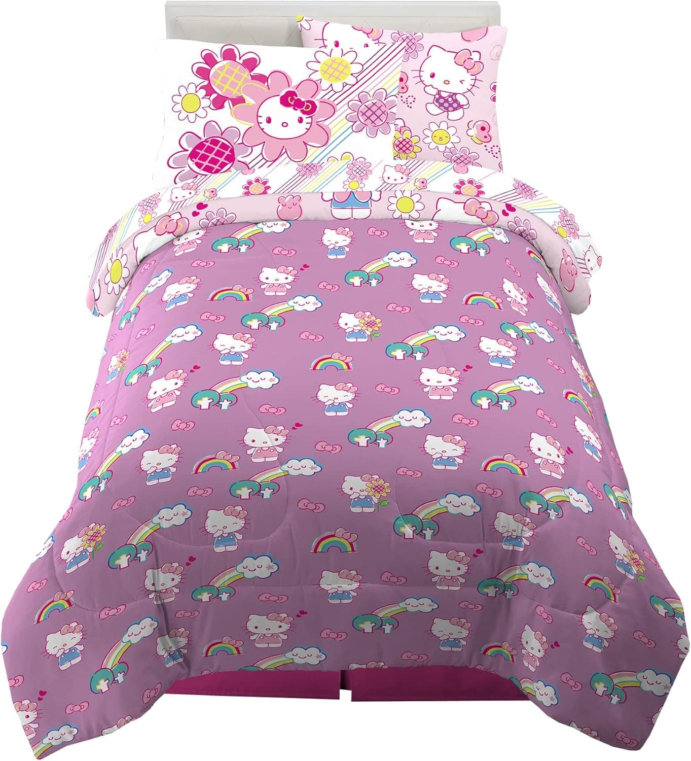 Franco Conjunto de edredom e lençol super macios com fronha, 5 peças de tamanho solteiro, Hello Kitty - Imagem 3