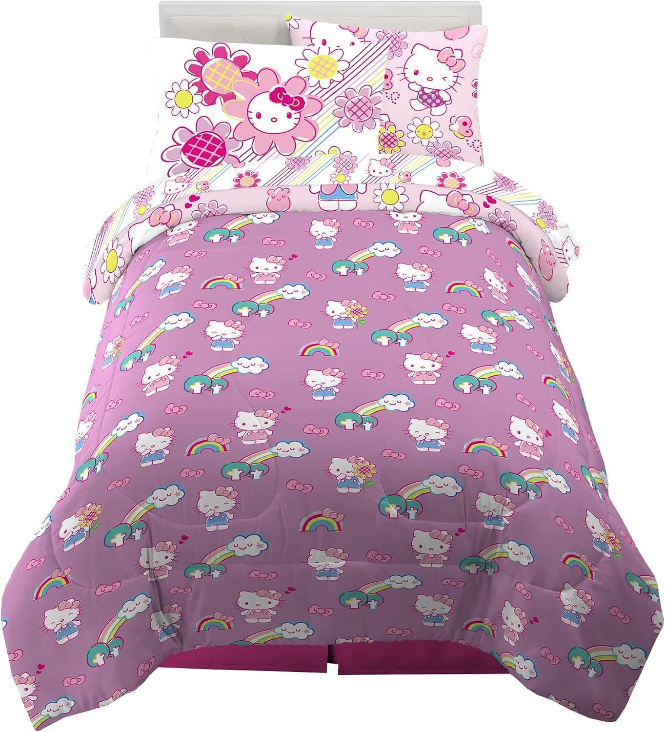 Franco Conjunto de edredom e lençol super macios com fronha, 5 peças de tamanho solteiro, Hello Kitty - Imagem 3