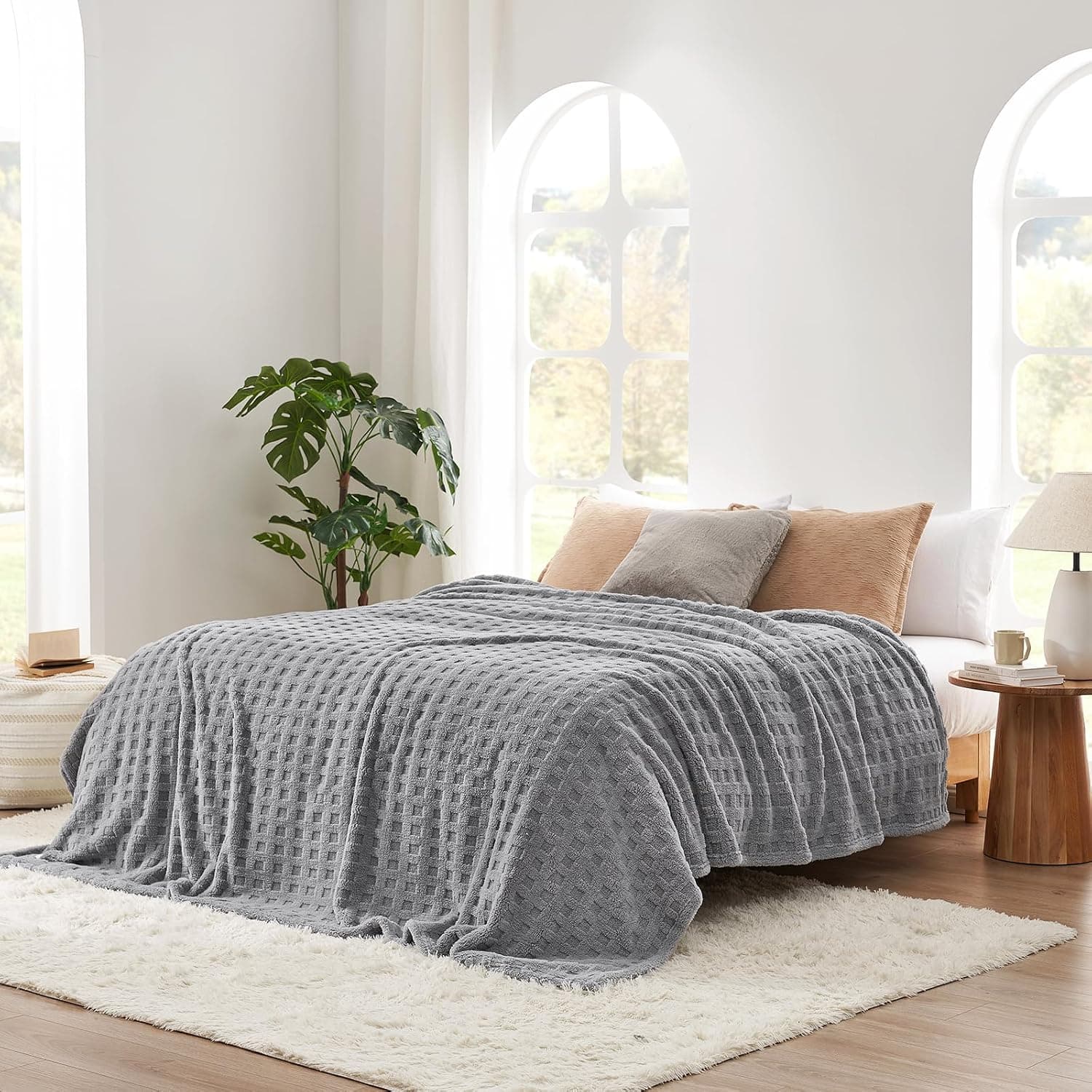 Cozy Bliss Cobertor macio tamanho solteiro - cobertores leves e aconchegantes presente para mulheres, cobertor xadrez fofo para cama, sofá e sofá, cinza, 152 x 203 cm - Imagem 3