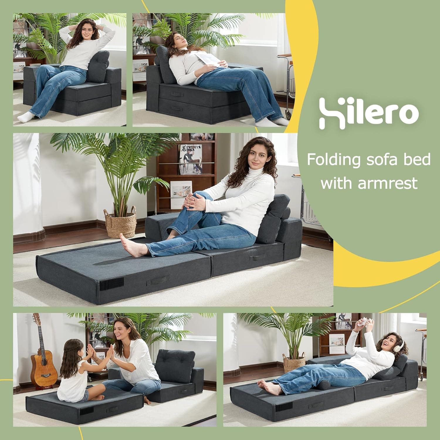 Sofá-cama dobrável, cadeira conversível 4 em 1 com travesseiro, cama de cadeira dobrável de espuma viscoelástica padrão, colchão de sofá futon moderno para sala de estar/convidado/apartamento - Imagem 4