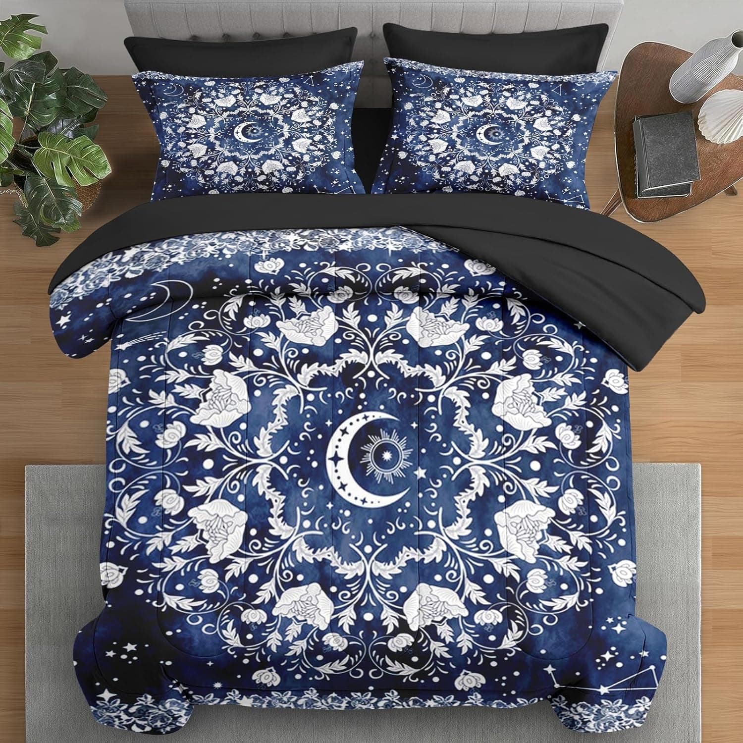 Jogo de lençol solteiro com estampa de astrologia, sol e lua e astrologia, 5 peças, para decoração de quarto de crianças e adultos, lençol com elástico