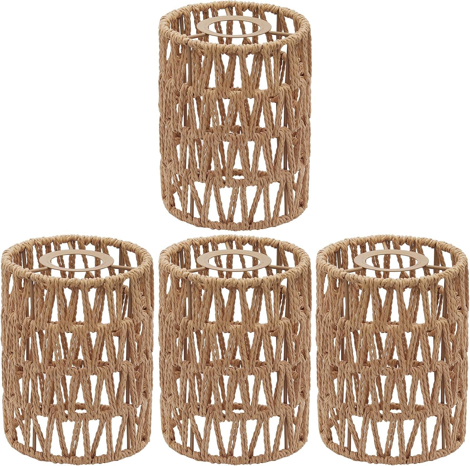 Abajur de vime, pacote com 4 unidades, retrô, pequeno, lâmpada de vime de substituição, capa de abajur com pingente de tecido boho para lustre, suporte de lâmpada, luz de teto, luminária