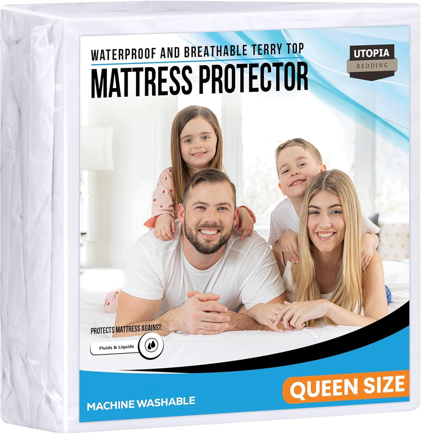 Premium Hypoallergenic Waterproof Mattress Protector - Vinyl Free - Fitted Mattress Cover (Queen) by Utopia Bedding