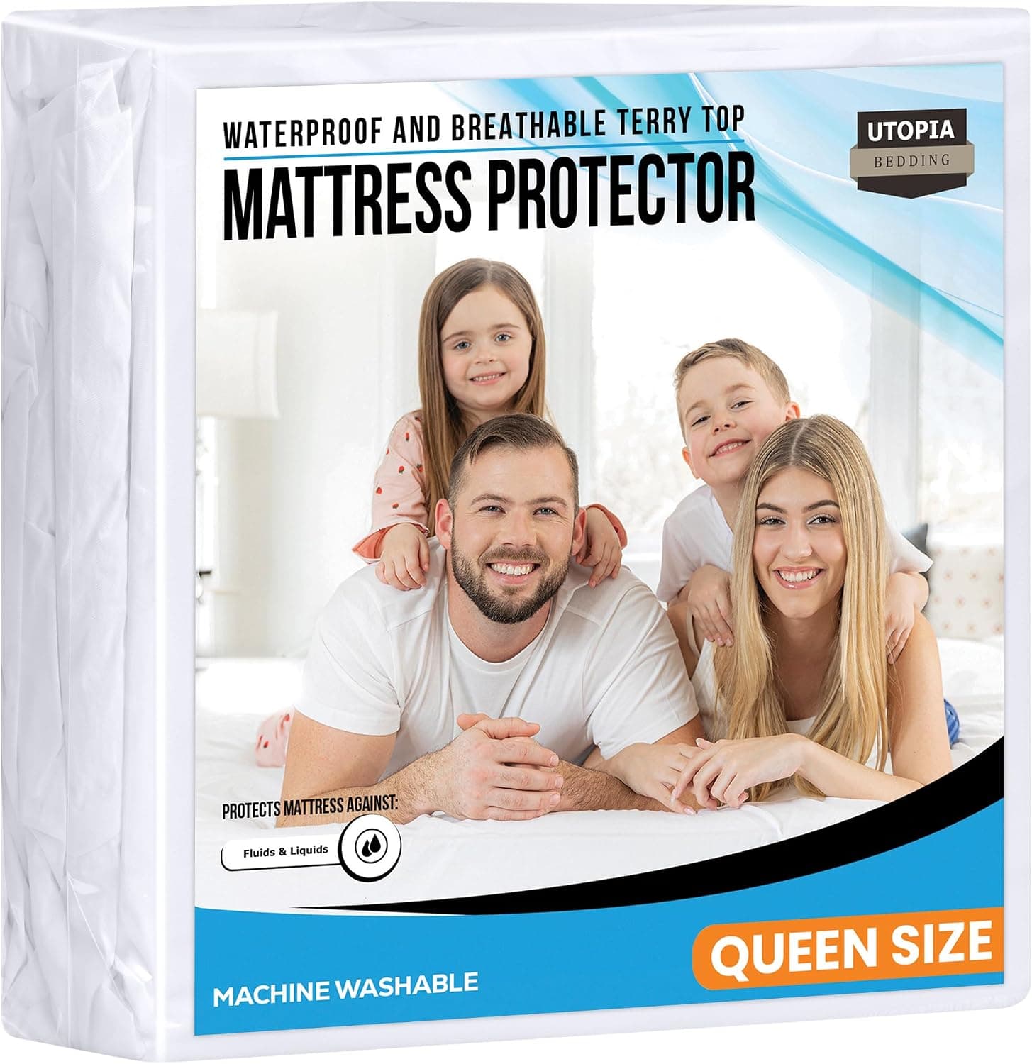 Premium Hypoallergenic Waterproof Mattress Protector - Vinyl Free - Fitted Mattress Cover (Queen) by Utopia Bedding
