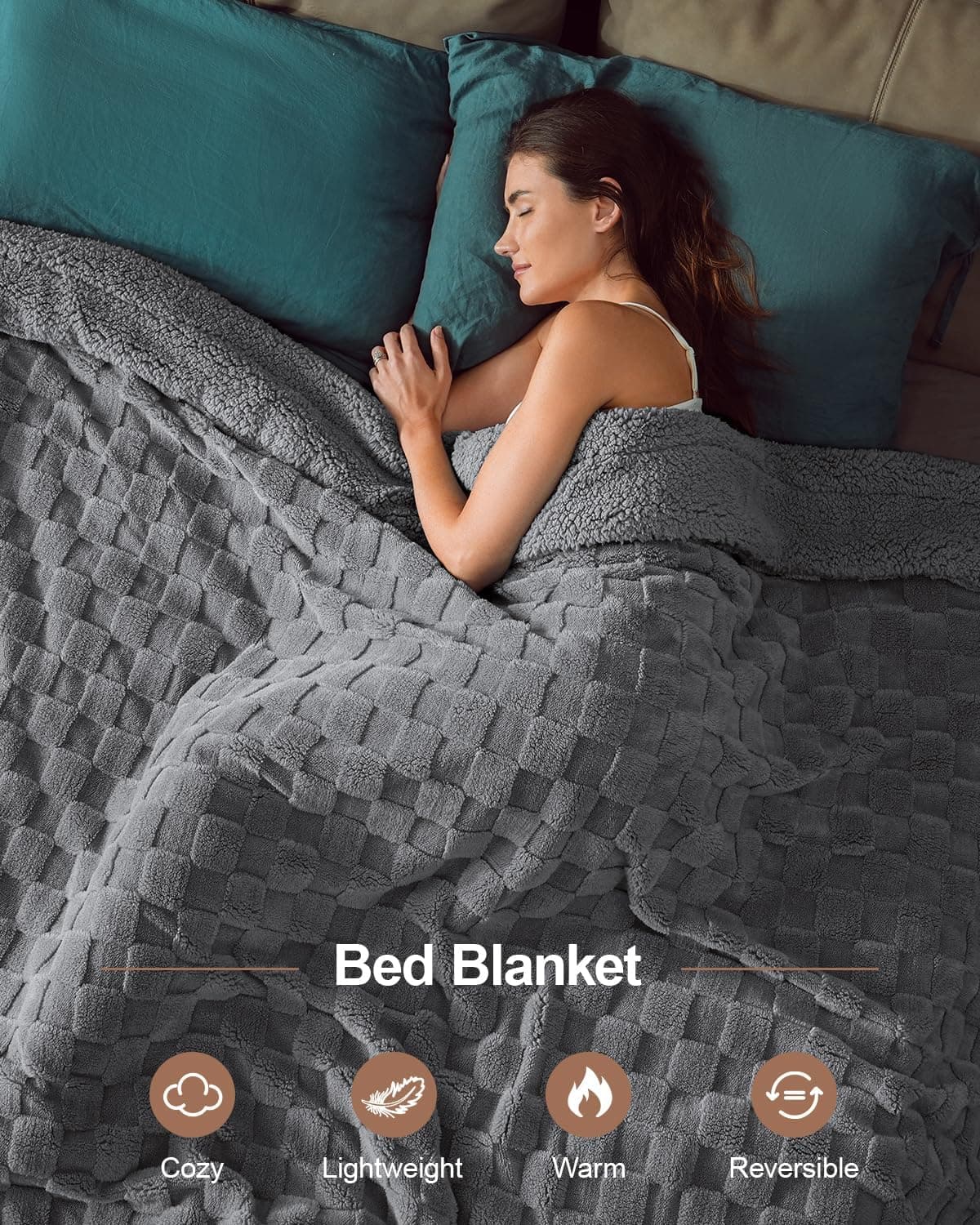 Pawque Cobertor super macio e aconchegante tamanho king para sofá-cama, cobertor felpudo de lã de ovelha fofa reversível espesso e quente para todas as estações, cobertores decorativos jacquard xadrez - Imagem 3