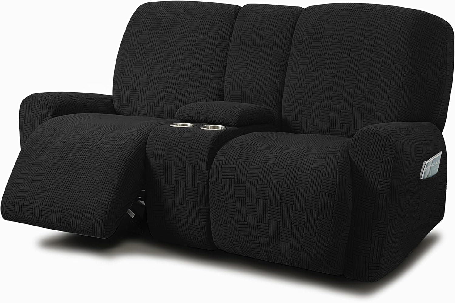 ULTICOR Sofá reclinável com design jacquard com capa de console central, capas de sofá elásticas de 8 peças, capa reclinável de sofá de 2 lugares, lavável (estilo 4) (preto)