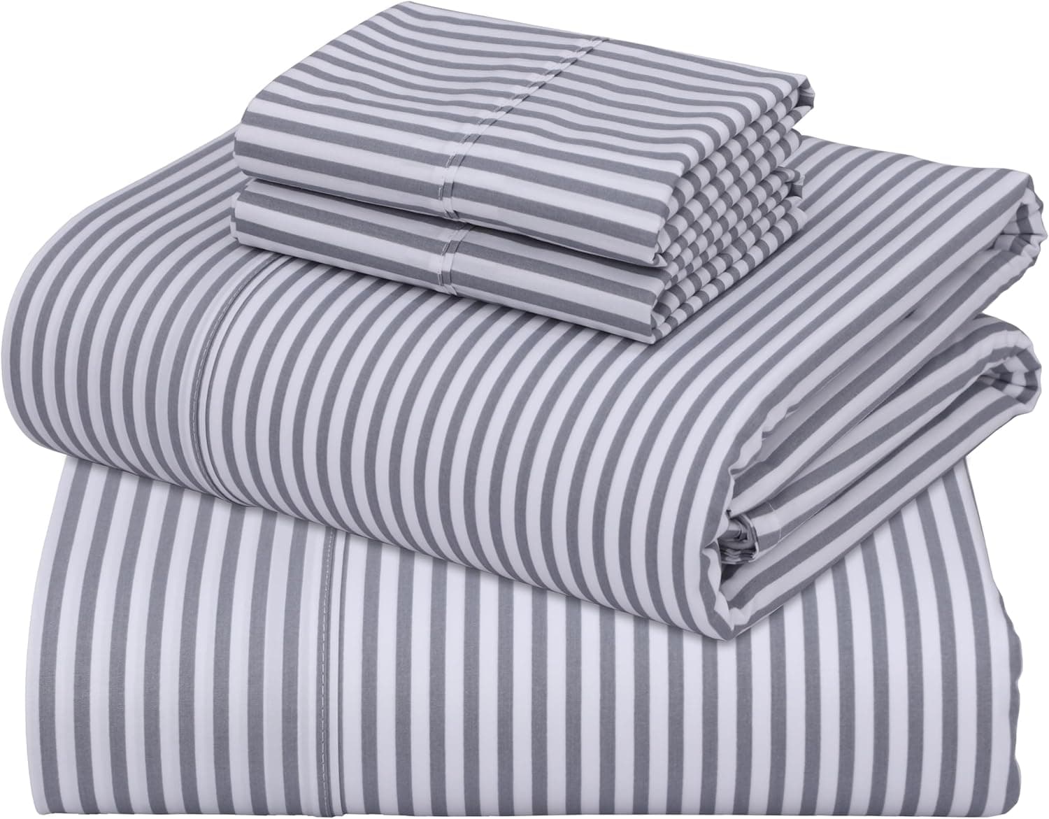 ZOYER Lençóis 100% algodão – Cama percal King Size, refrescante e respirável, durável com uma sensação nítida, macia e confortável, bolso profundo de 40,6 cm, conjunto de 4 peças, listras cinza