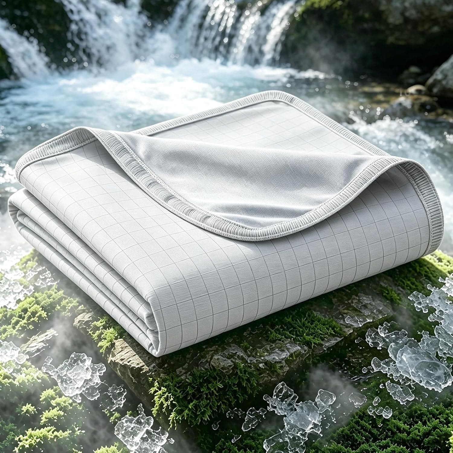 EMME Cobertor refrescante respirável King Size (274 x 228 cm), Q-Max 0,5 cobertores refrescantes para pessoas que dormem quentes, cobertor de verão para suores noturnos, lençol leve cinza claro para - Imagem 2