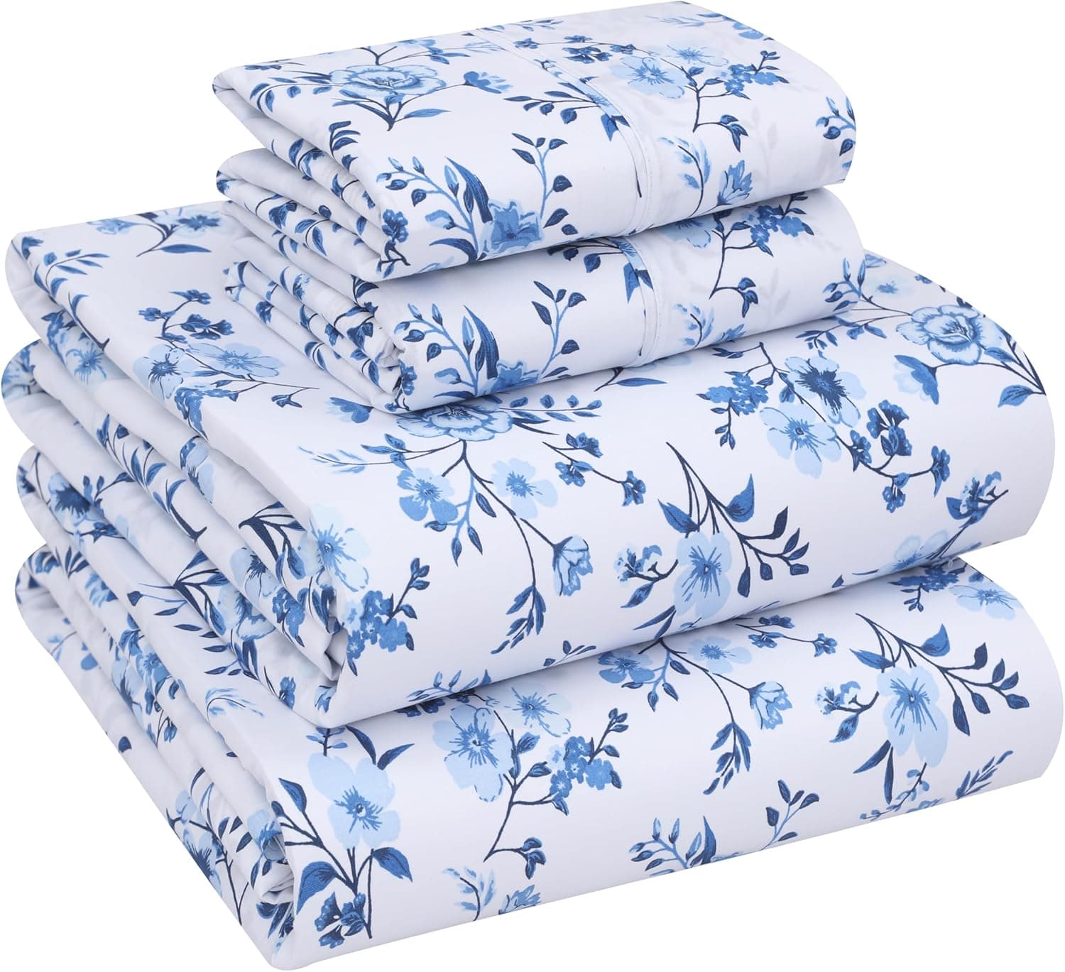 RUVANTI Lençóis 100% algodão – roupa de cama percal de tamanho completo, design floral refrescante e respirável, durável com uma sensação nítida, macia e confortável, bolso profundo de 40,6 cm - Imagem 2