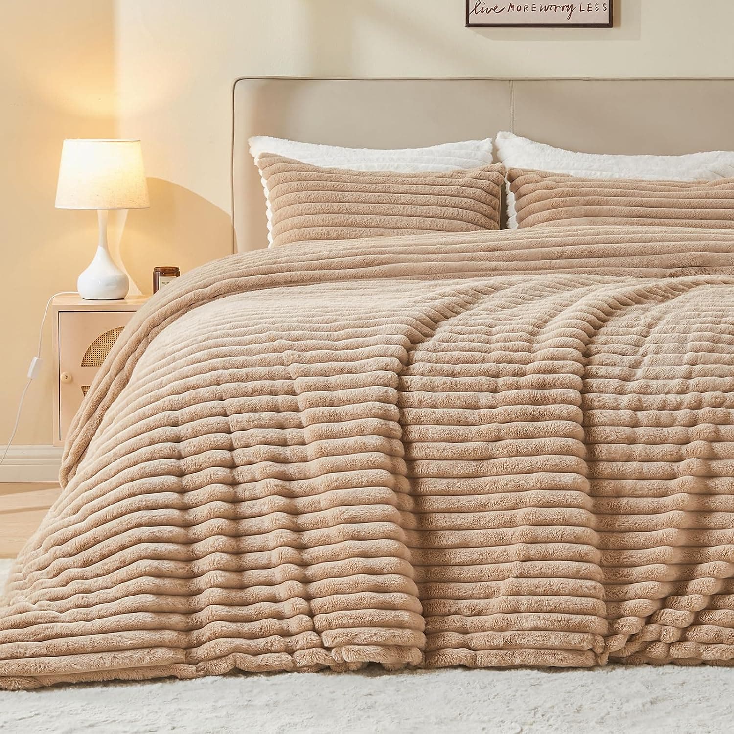 EMME Conjunto de capa de edredom de luxo branco felpudo King Size 3 peças para cama king size, capas de edredom macias e macias (branco, King) - Imagem 2