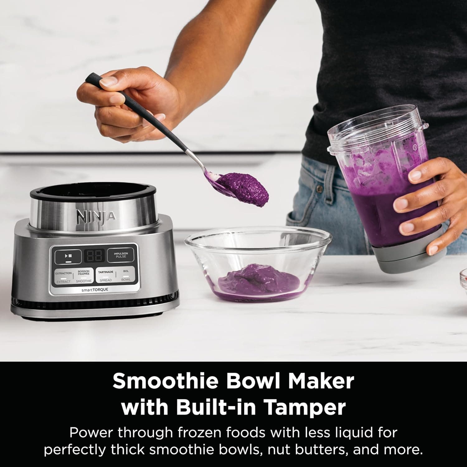 Ninja SS101 Foodi Smoothie Maker & Extrator de Nutrientes* 1200 WP, 6 Funções Smoothies, Extratões*, Pastas, SmartTORQUE, 397 g Máquina de Smoothie, (2) Copos e Tampas To-Go Prata - Imagem 3