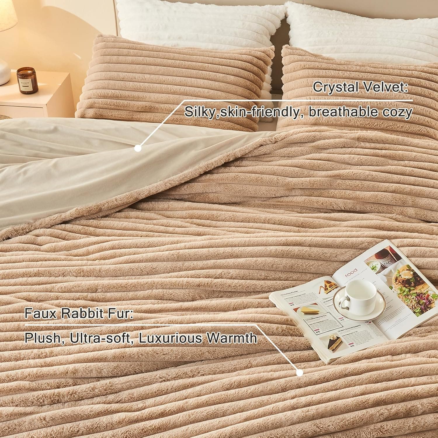 EMME Conjunto de capa de edredom de luxo branco felpudo King Size 3 peças para cama king size, capas de edredom macias e macias (branco, King) - Imagem 3
