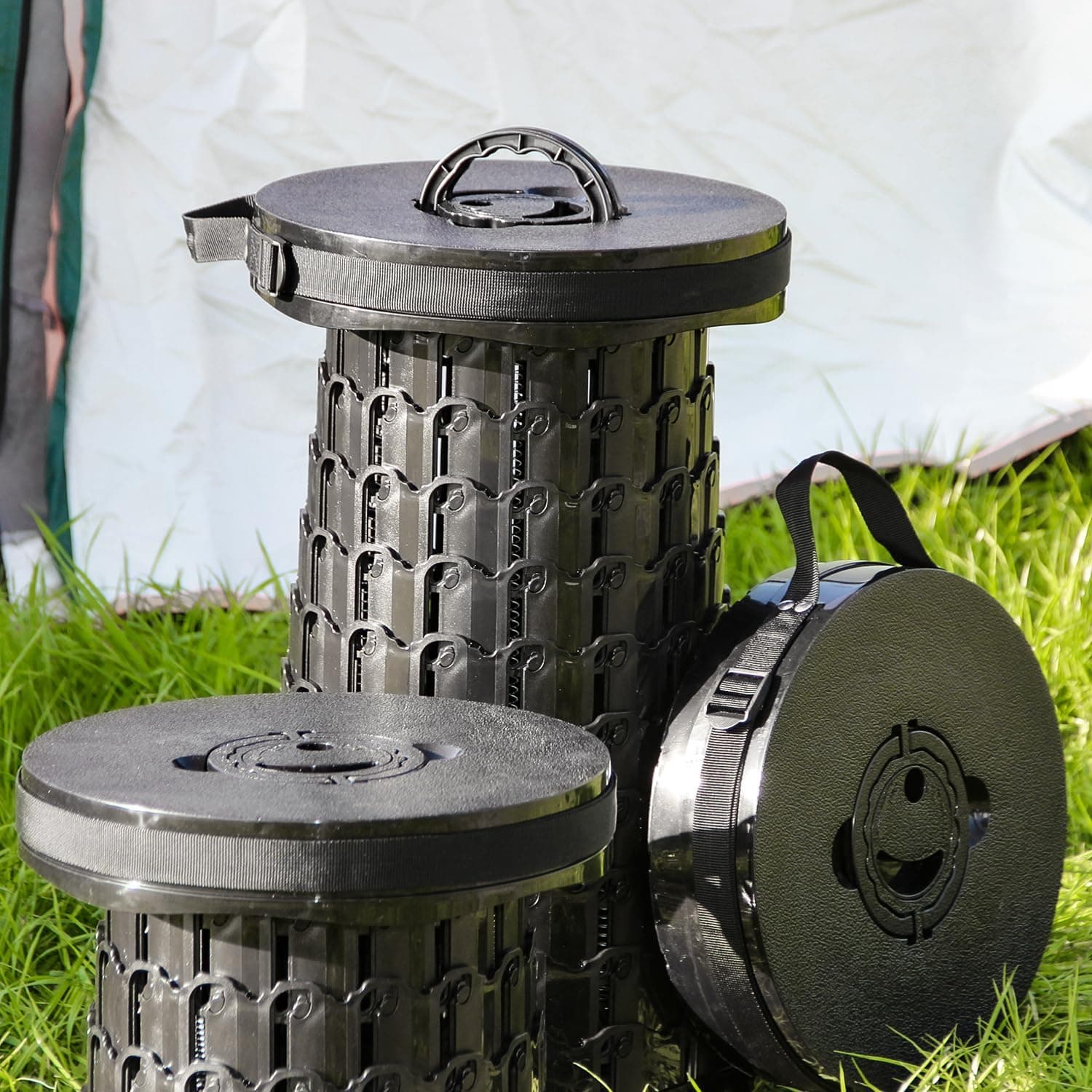 ALEVMOOM Banqueta dobrável 2025 XXL 50 cm com almofada, capacidade de 453 kg, bancos portáteis para adultos, resistente, banco dobrável telescópico de altura ajustável, para acampamento ao ar livre - Imagem 3