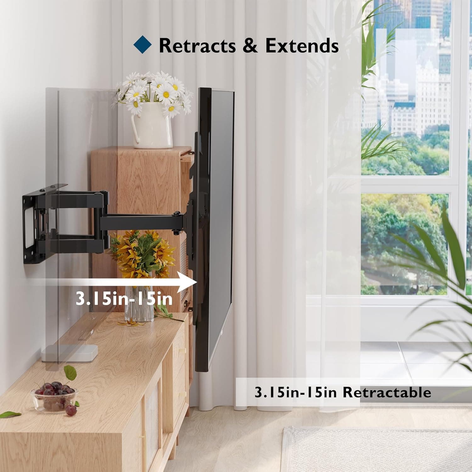 Suporte de parede para TV, suporte de parede de TV de movimento completo para a maioria das TVs 23-60 LED, LCD, OLED planas e curvas, braços articulados duplos para TV, suporta até 45 kg, máximo VESA - Imagem 3