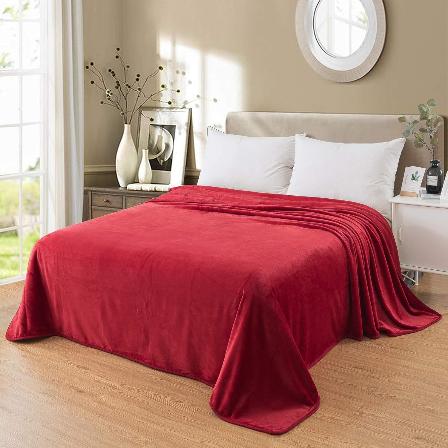Cobertores de lã da Richave tamanho Queen para todas as estações 350GSM – Alça premium leve antiestática para cama Tecido escovado extra macio quente sofá manta térmica, Vermelho, King (90-Inch-by-108-Inch) - Imagem 3