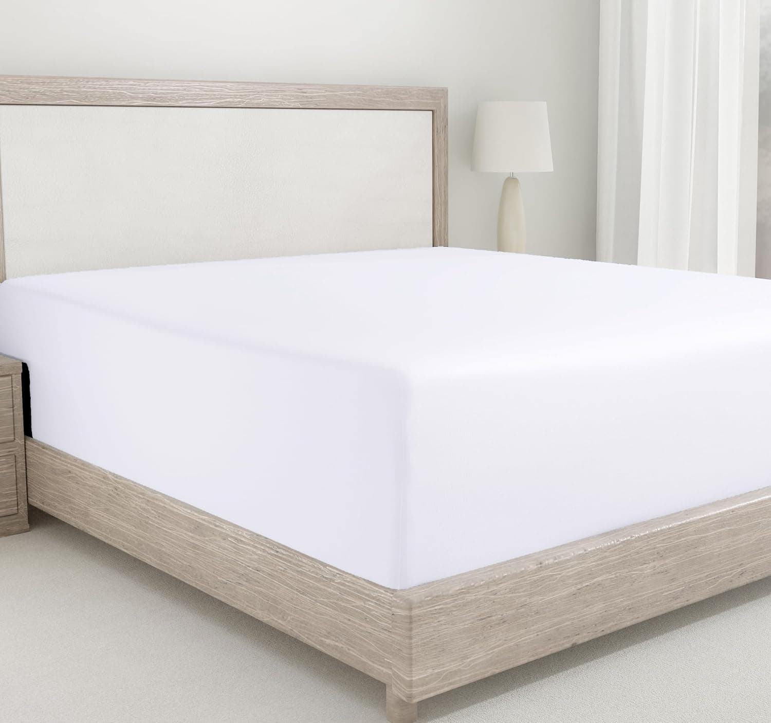 California Design Den Lençol Queen com elástico Queen - 100% algodão 400 fios cetim, lençol Queen com elástico alto - branco