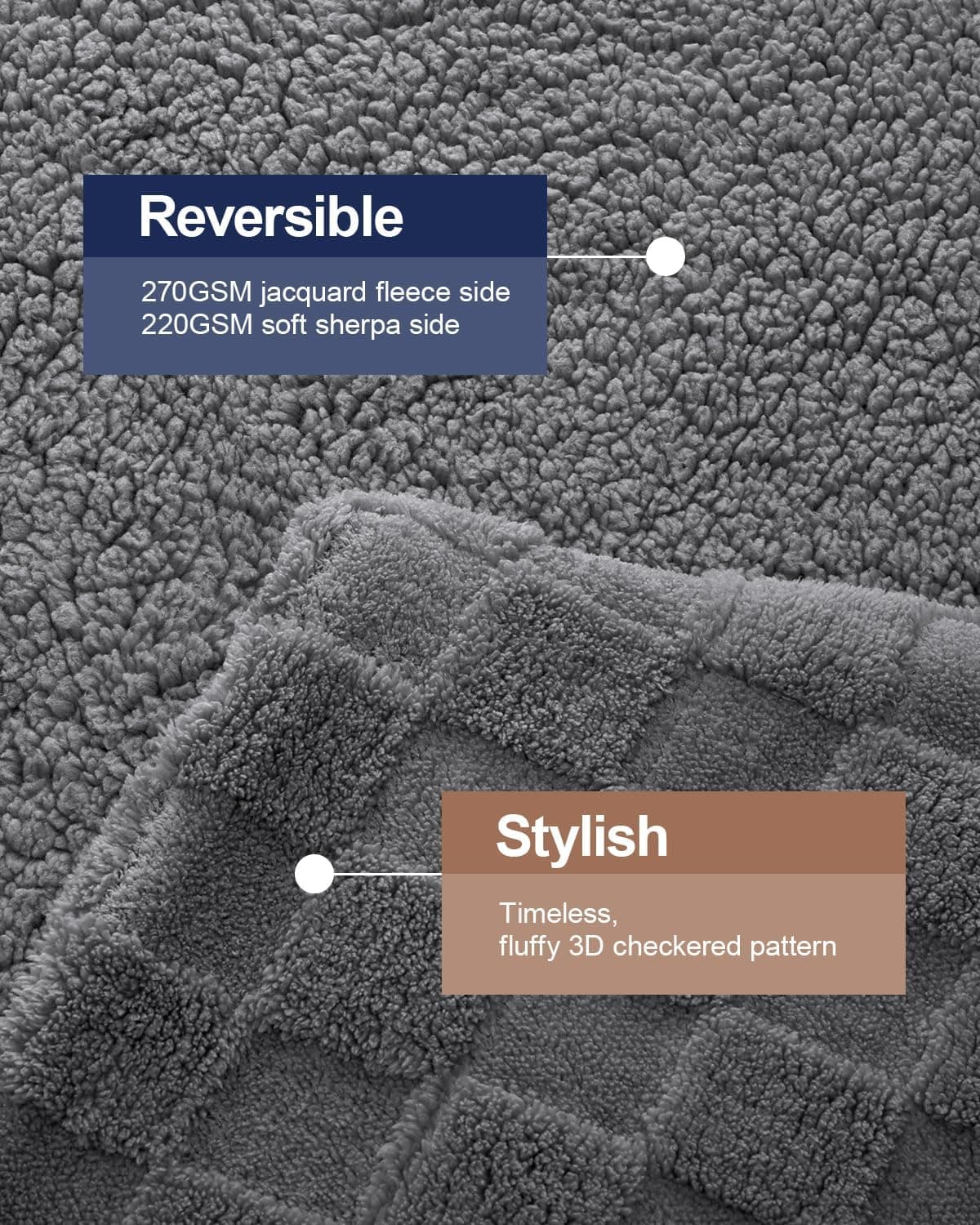 Pawque Cobertor super macio e aconchegante tamanho king para sofá-cama, cobertor felpudo de lã de ovelha fofa reversível espesso e quente para todas as estações, cobertores decorativos jacquard xadrez - Imagem 4