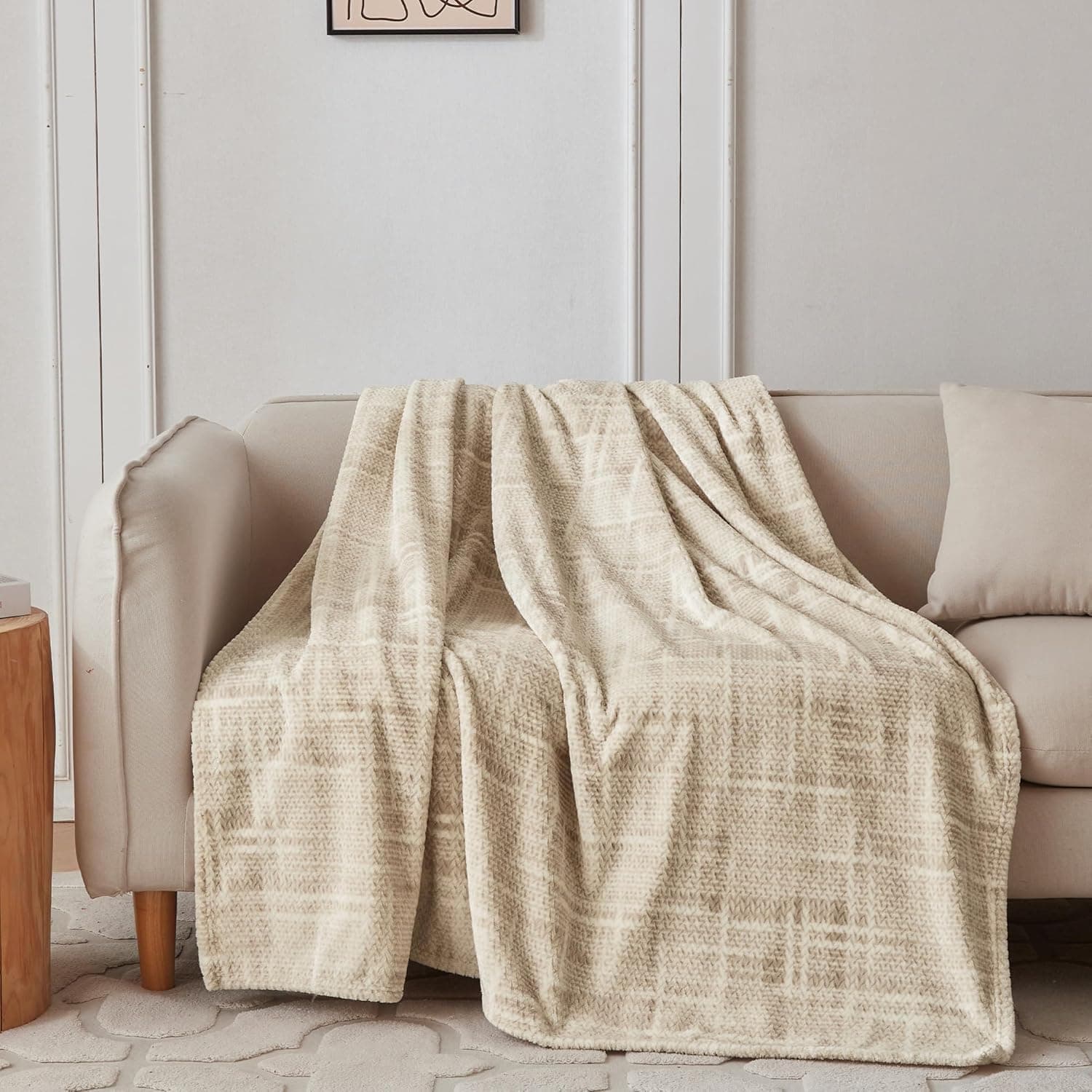 COOVA Cobertor de cama de lã tamanho solteiro, cobertor quente jacquard 3D super macio e aconchegante, leve e felpudo para sofá, cadeira, presente (taupe, 152 x 203 cm) - Imagem 3
