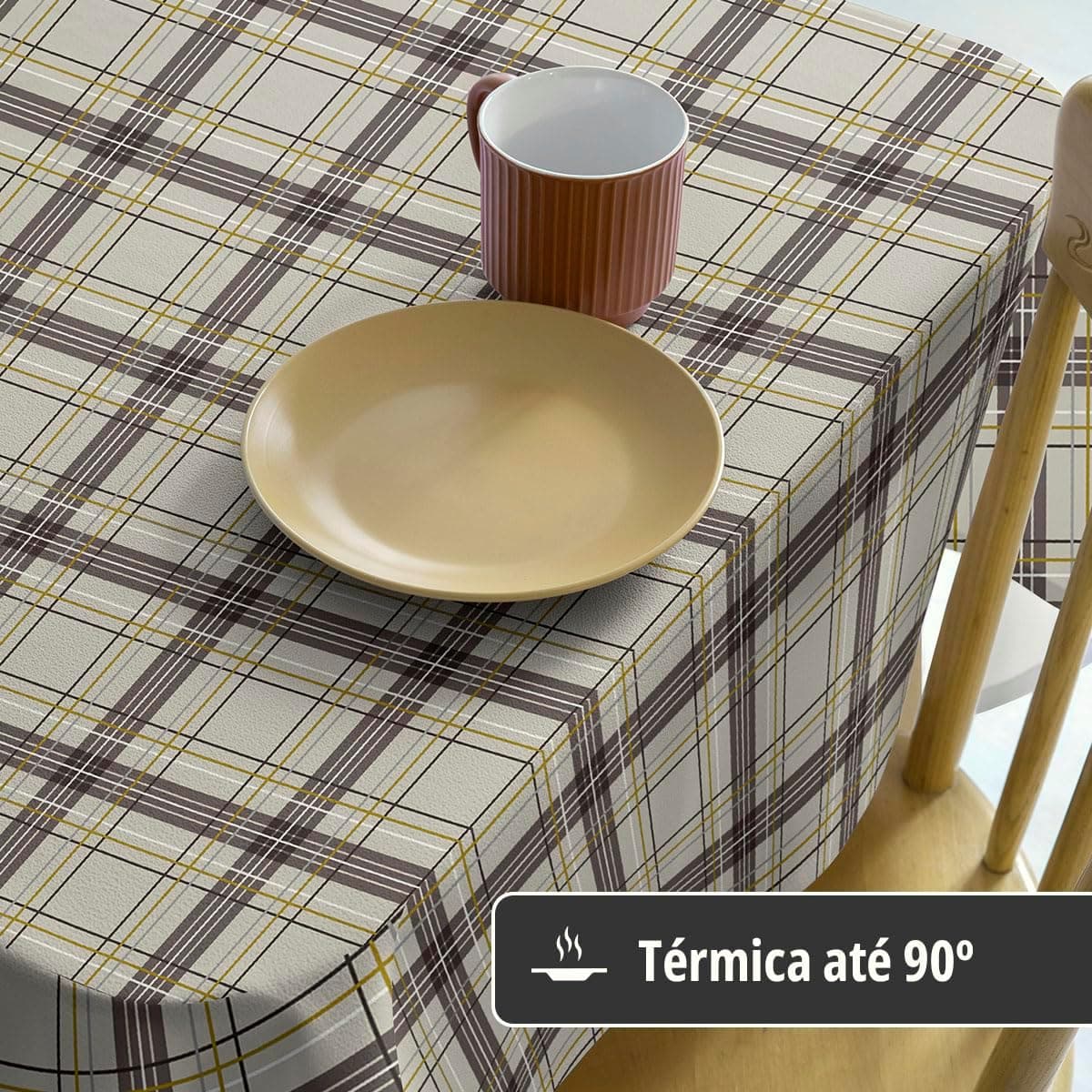 Toalha Mesa Plástica Térmica Tartan 4 Lugares Redonda 1,38 - Imagem 3