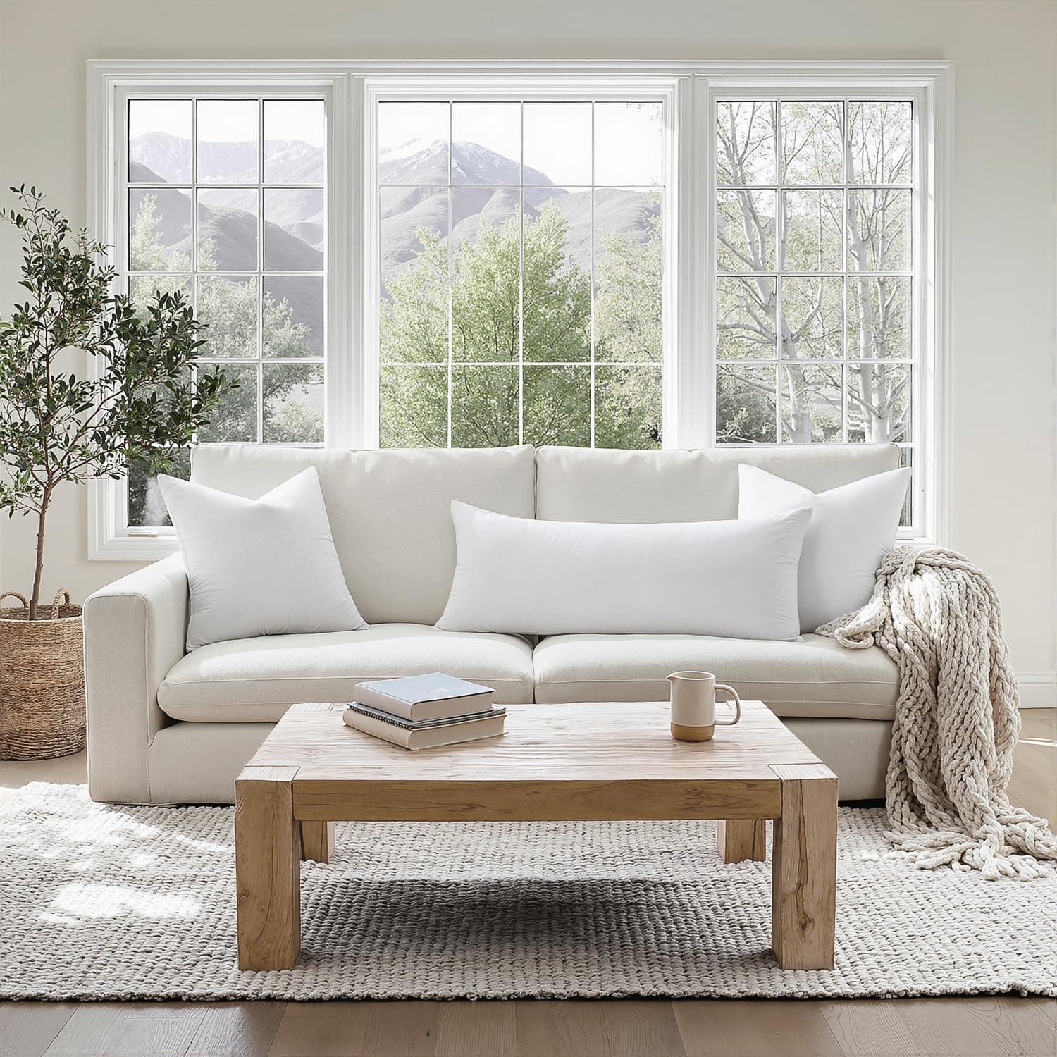 MIULEE Travesseiro europeu de penas de ganso 76 x 76 com capa 100% algodão, conjunto de 1 almofada decorativa macia e fofa para sofá-cama, sala de estar, branca - Imagem 4