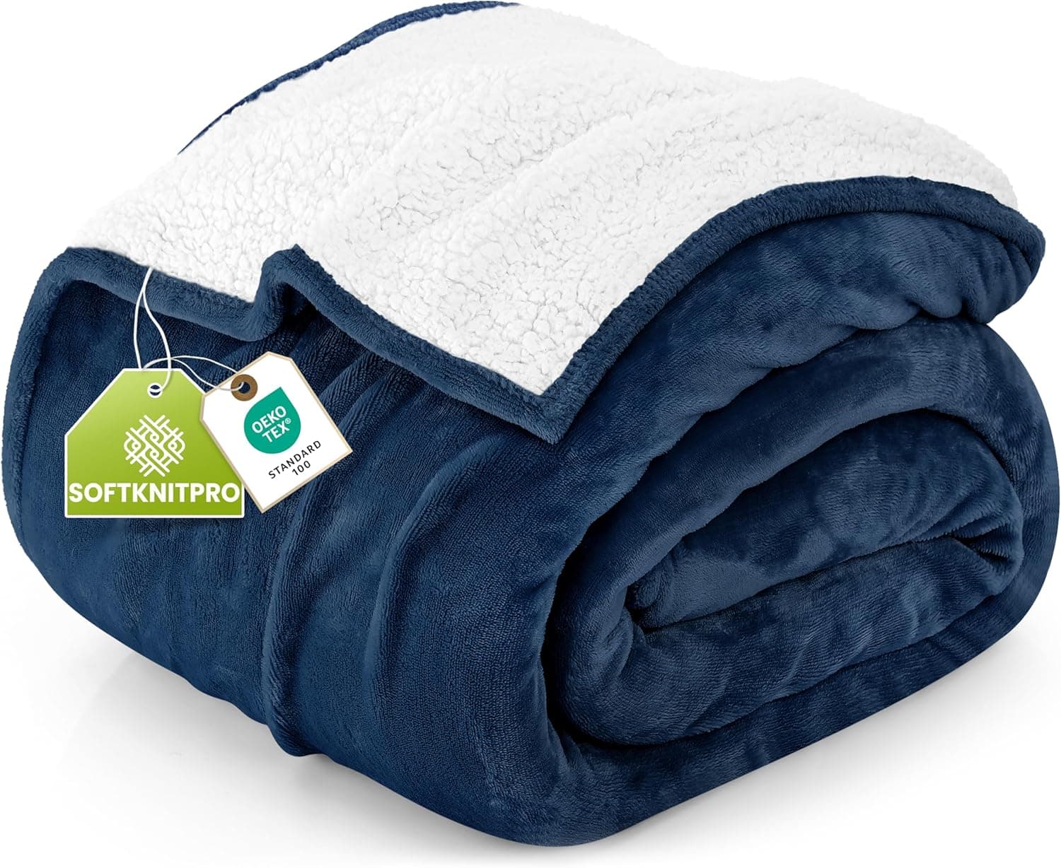 Utopia Bedding Cobertor de lã de ovelha tamanho solteiro (azul-marinho, 152 x 203 cm) - Cobertor reversível de lã de pelúcia suave para cama, sofá, acampamento e viagens