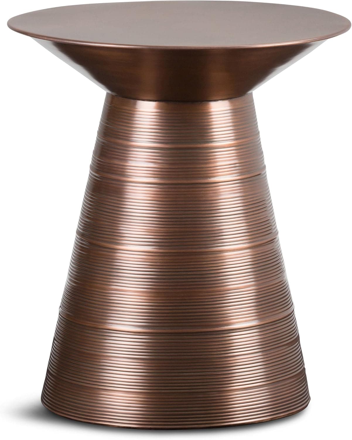SIMPLIHOME Mesa lateral Sheridan Contemporary de 45,72 cm de largura com detalhes em metal em cobre envelhecido, totalmente montada, extremidade de cabeceira e mesa de cabeceira, para sala de estar e quarto