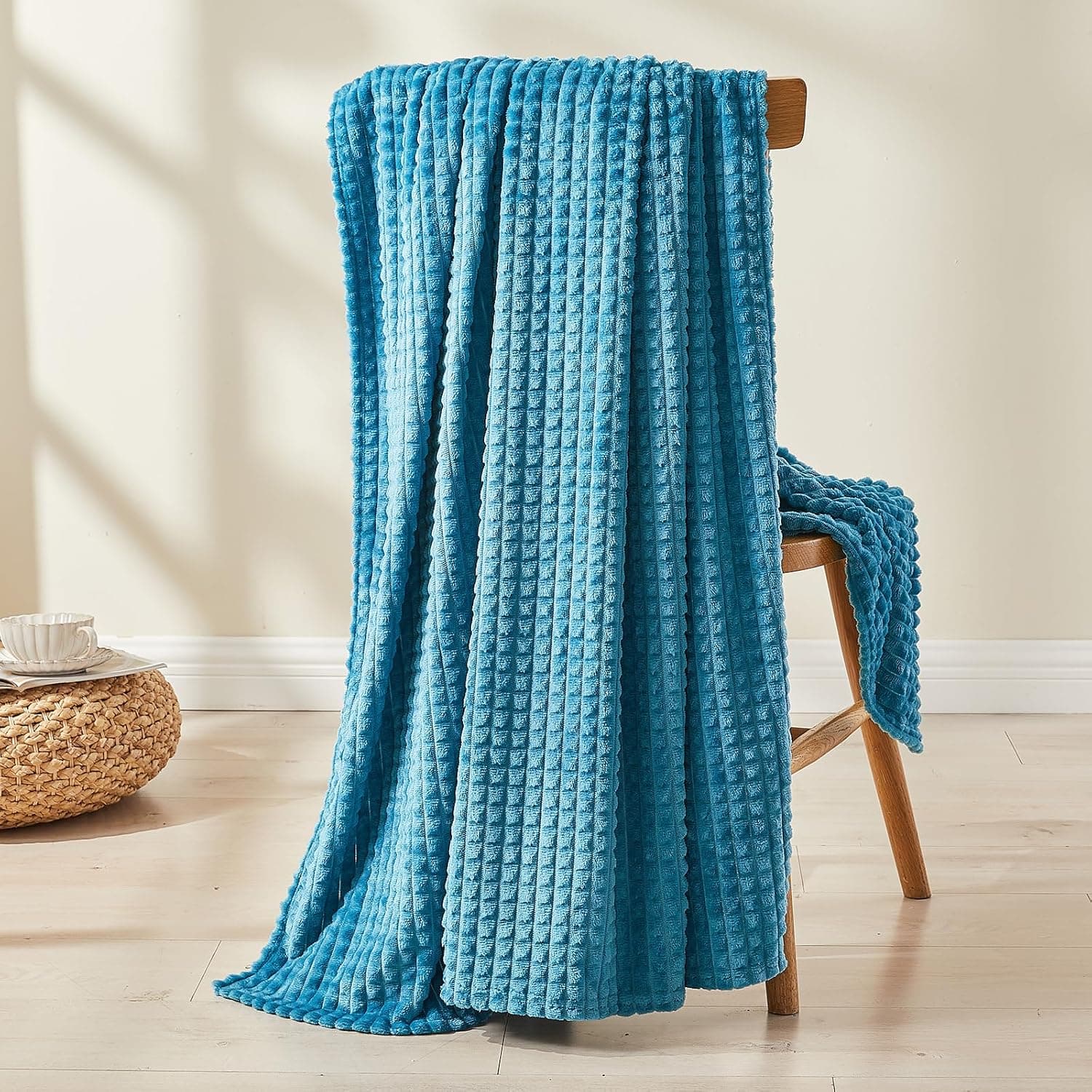 EMME Cobertor de lã de flanela de luxo tamanho solteiro para sofá-cama, sofá, cadeira, macio, macio, quente e aconchegante com design de grade geométrica (cinza claro, 152 x 203 cm) - Imagem 3