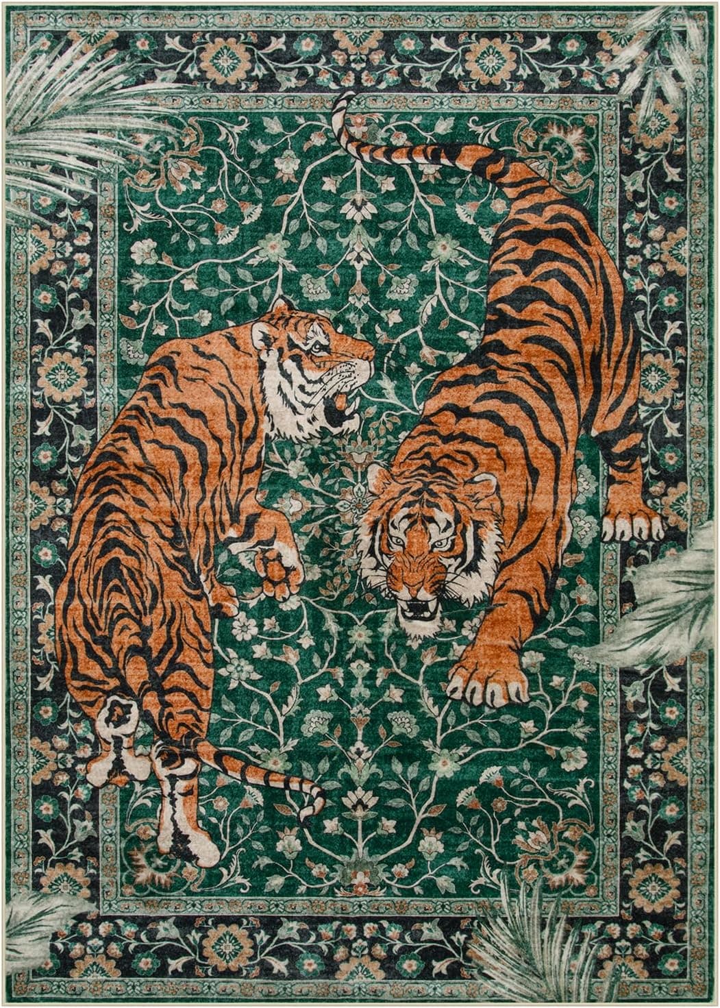 Tapete Moynesa Tiger Verde, 150 x 210 cm, Estilo Boho, Lavável e Antiderrapante para Sala de Estar, Quarto e Escritório - Imagem 3