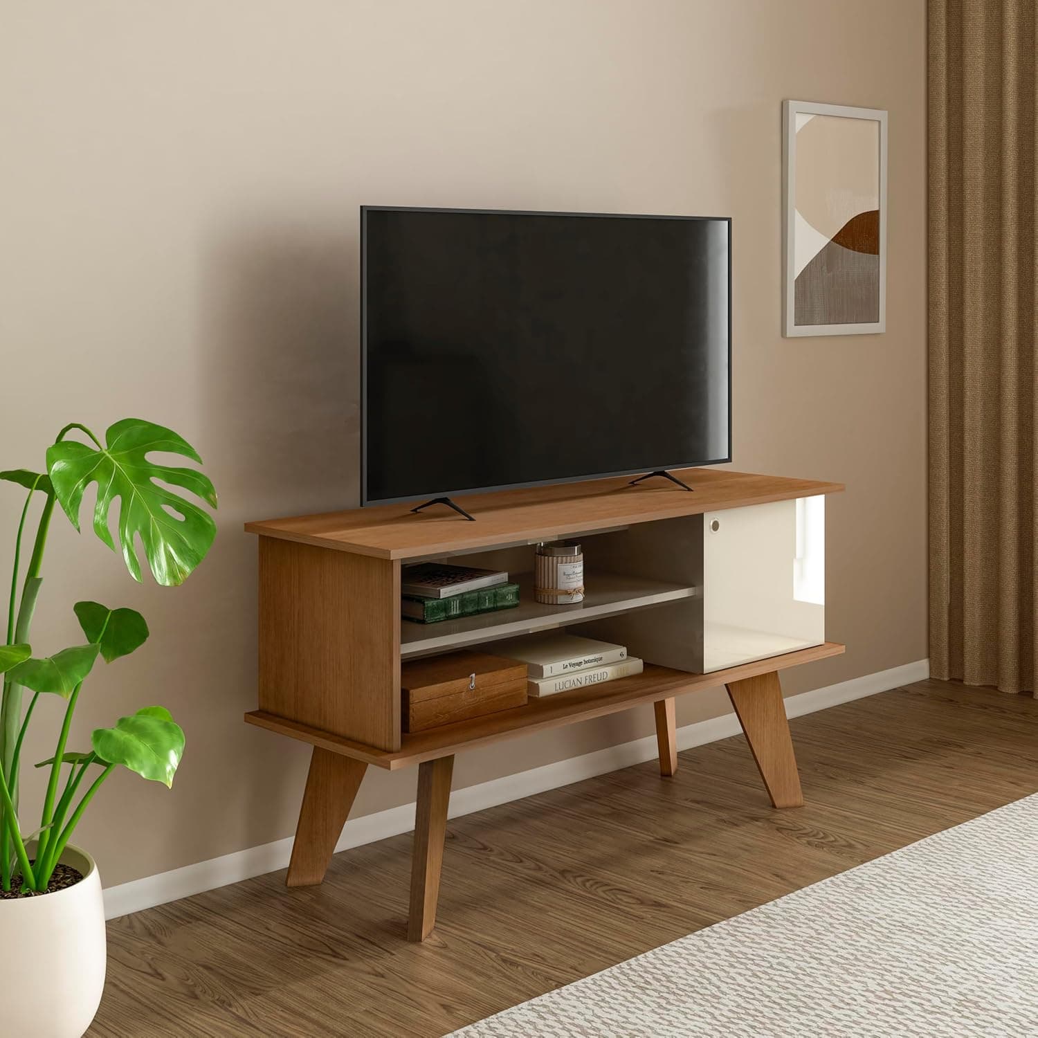 Rack para TV 50 polegadas porta com dobradiças de metal FRANK Cor Cinamomo/Off white - Artely - Imagem 4
