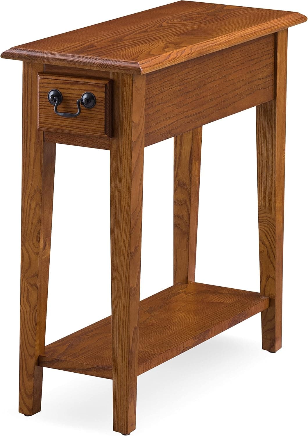 Mesa de canto Leick Home Haven Ridge, madeira maciça, 1 gaveta de armazenamento, prateleira inferior para exibição, estreita, fácil montagem, carvalho médio, 61 cm C x 25 cm L x 61 cm A, 9017-MED