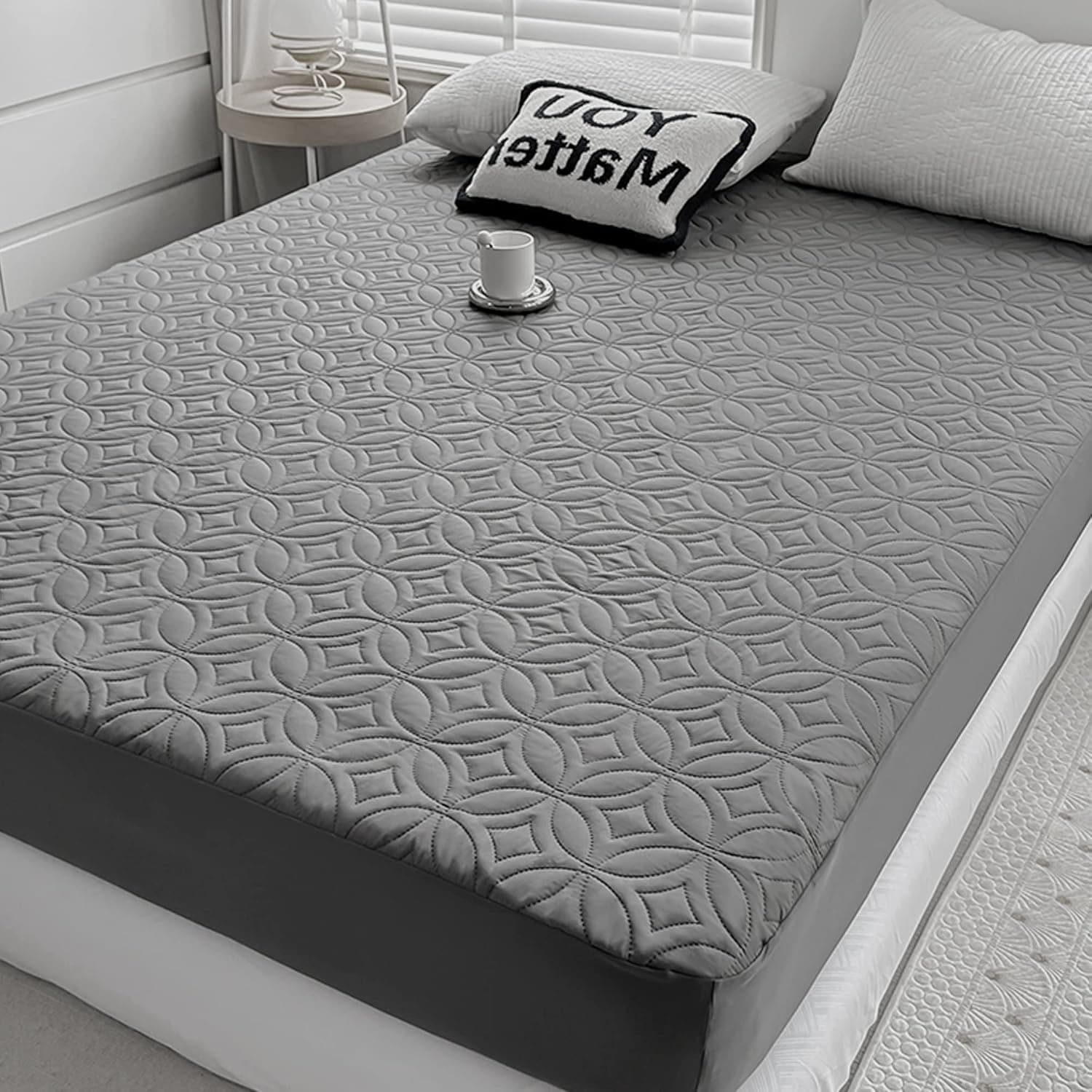 FELTYBED Queen Size 152 x 203 cm, protetor de colchão impermeável, macio, cinza, capa de colchão Queen, capa de colchão respirável com bolso profundo de 15 a 38 cm, lavável sem ruído