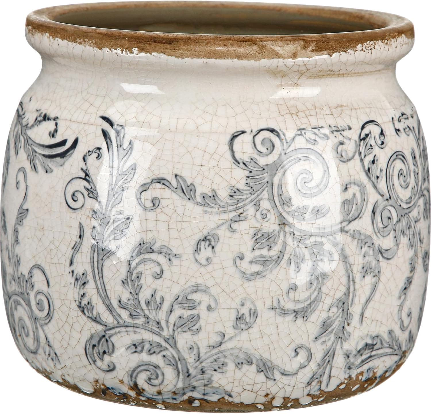 Vaso vintage grande para plantas de cerâmica bege verde folha de acanto rachadura de gelo vaso de rolagem vaso de flores vaso de flores para interior decoração de cozinha casa de fazenda