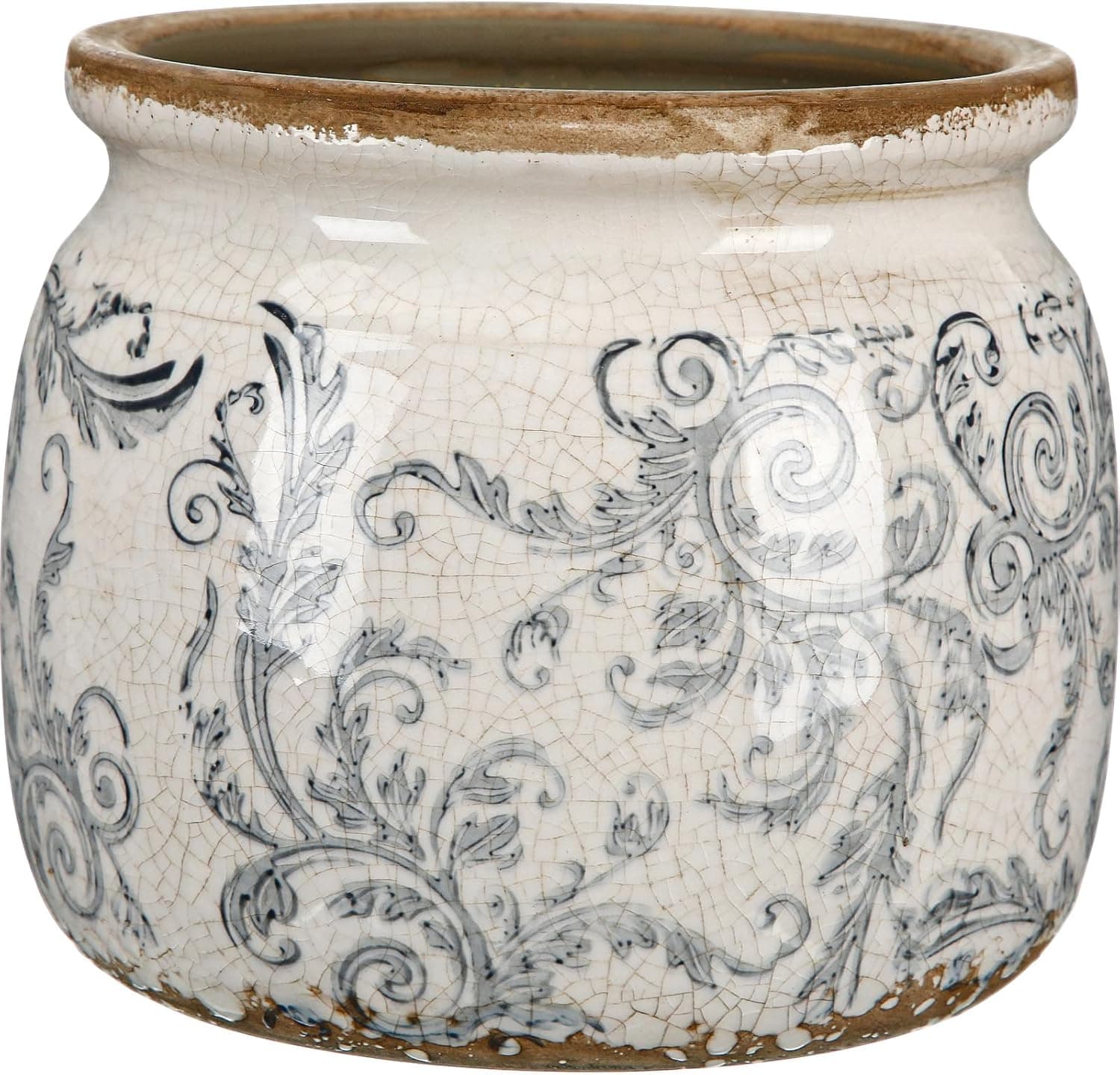 Vaso vintage grande para plantas de cerâmica bege verde folha de acanto rachadura de gelo vaso de rolagem vaso de flores vaso de flores para interior decoração de cozinha casa de fazenda