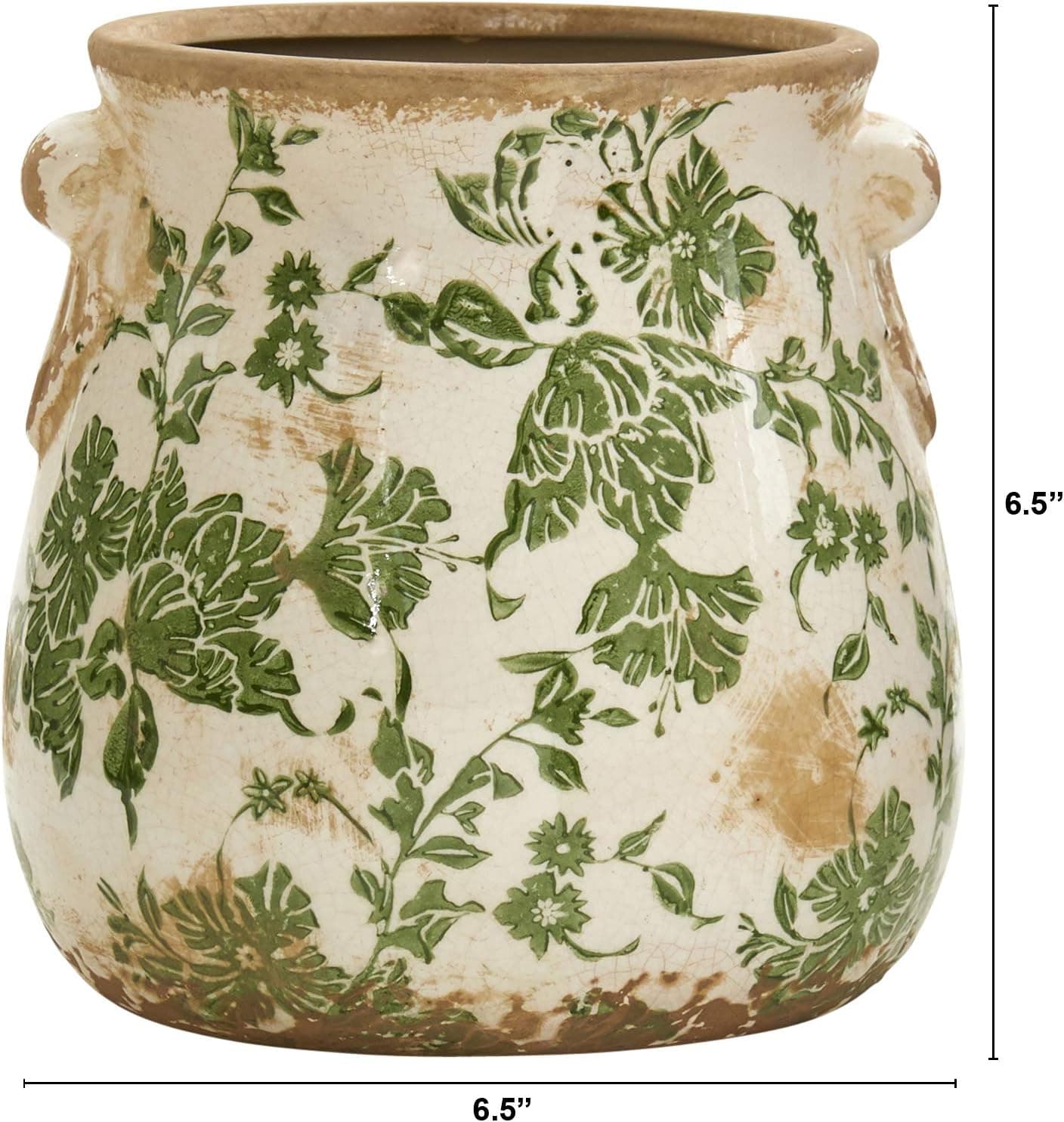 Vaso de Cerâmica Nearly Natural Toscana Verde de 16,5 cm (6,5") com Estampa Floral e Decoração Rústica - Imagem 3