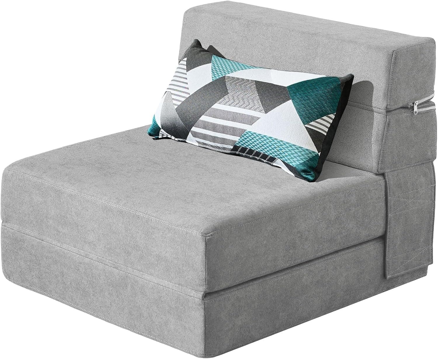 ANONER Sofá cama dobrável de espuma viscoelástica dobrável com travesseiro, sofá conversível de tamanho único, cadeira futon, cinza claro