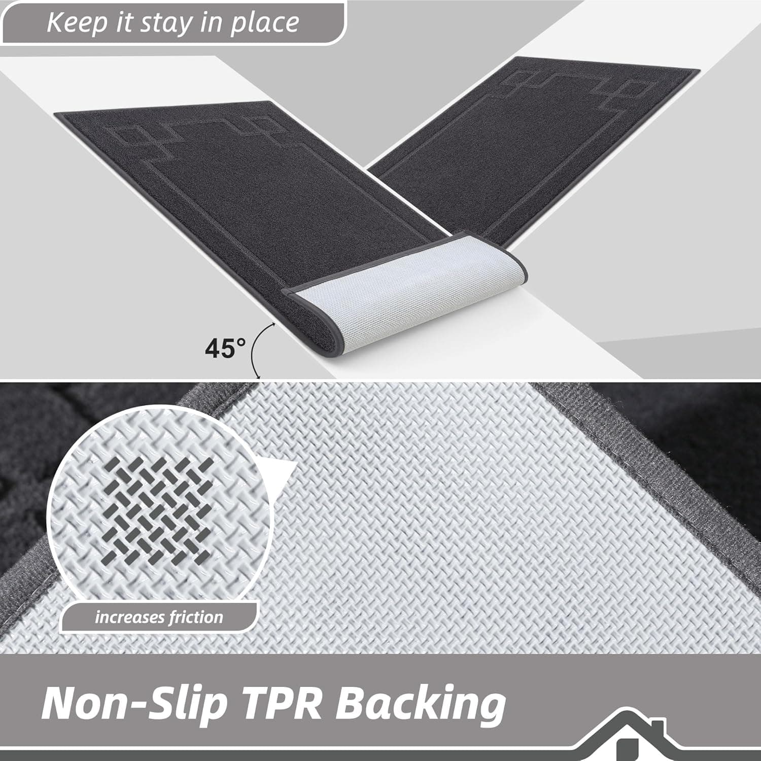 BEQHAUSE Tapete de entrada absorvente de baixo perfil antiderrapante lavável para patas enlameadas, entrada, corredor, cozinha, 81 x 122 cm, cinza escuro - Imagem 4