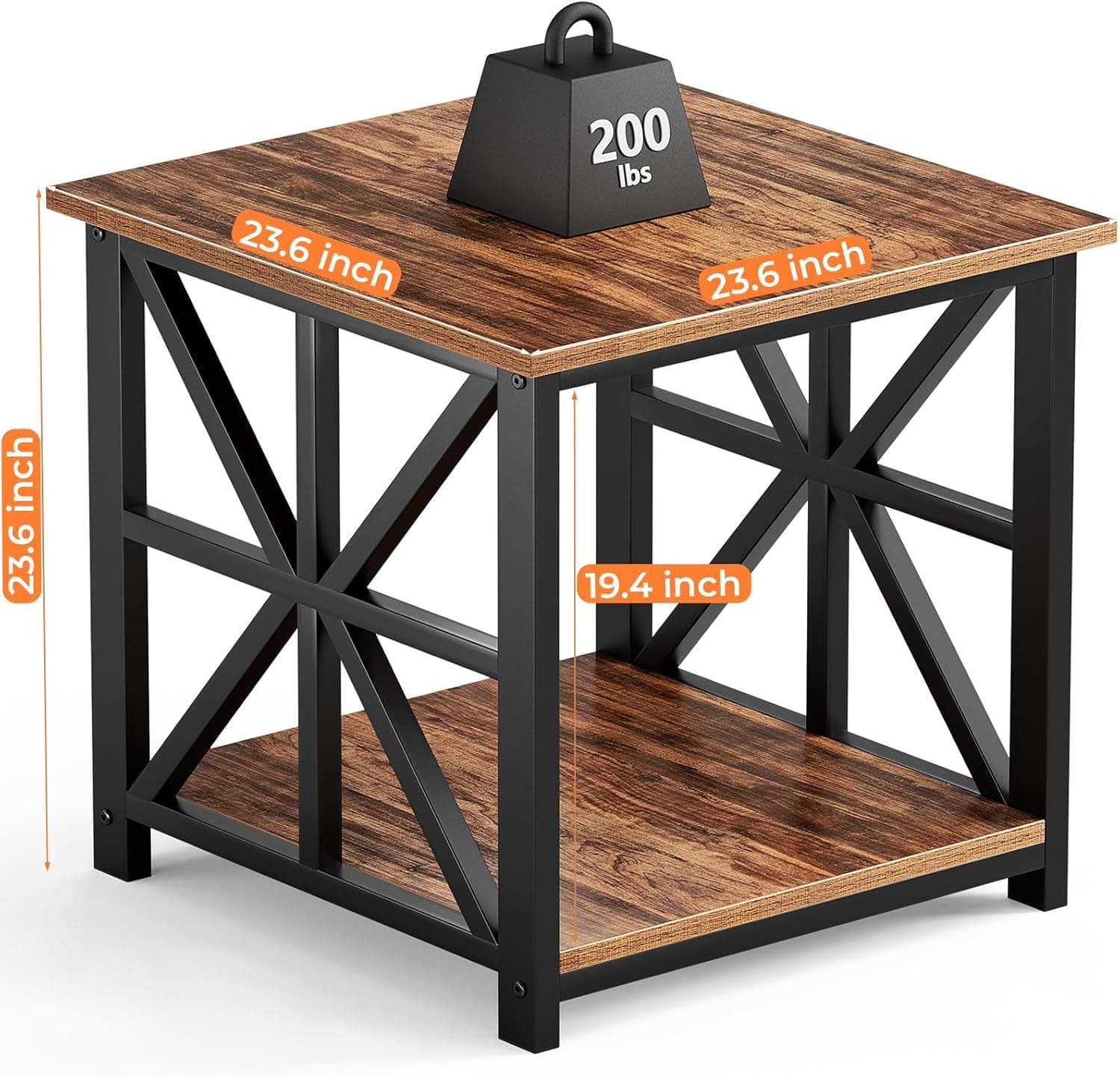 GreenForest Mesa de canto com prateleira de armazenamento de 2 camadas, mesa lateral grande de 61 cm para sala de estar, mesa de cabeceira moderna para quarto, cabeceira, escritório, quinta, nogueira - Imagem 4