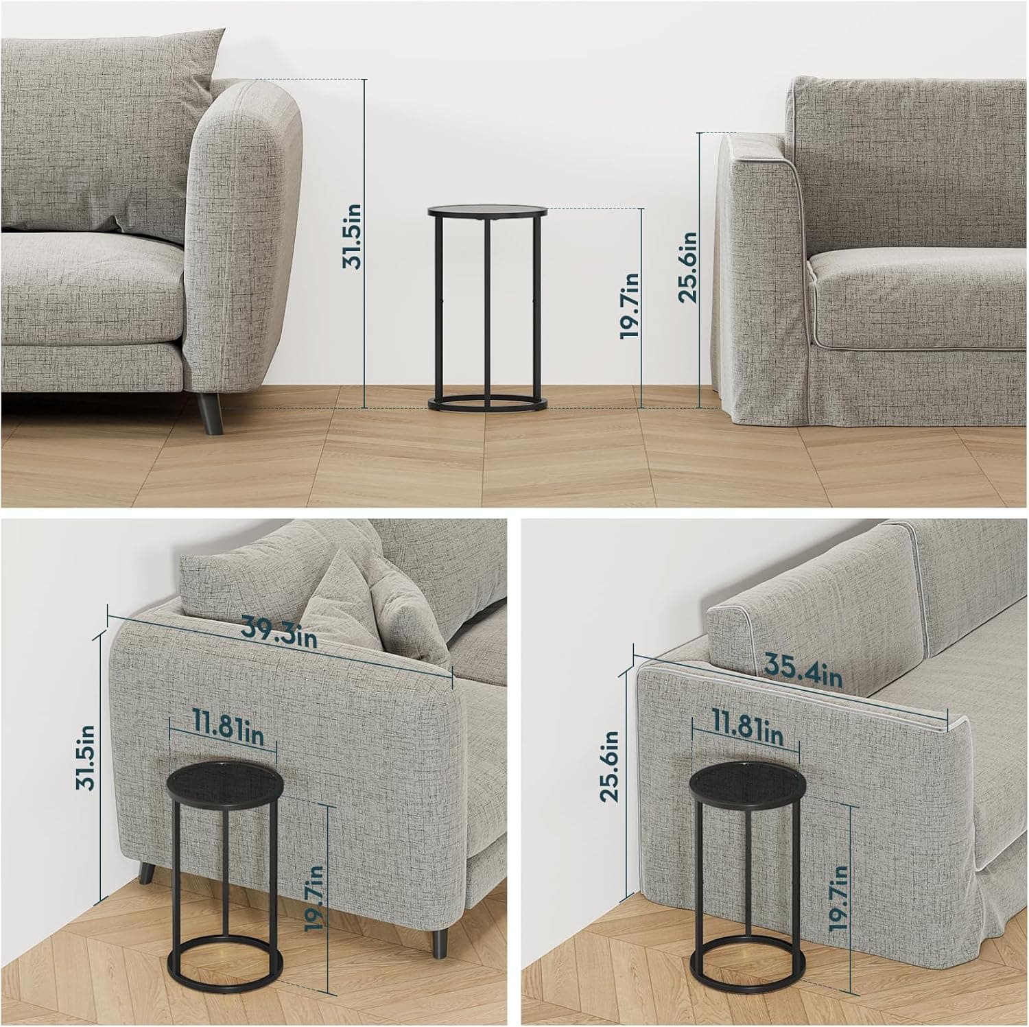 SAYGOER Mesa lateral pequena redonda de vidro para pequenos espaços, sofá estreito, mesa de cabeceira moderna com moldura de metal preto para quarto, sala de estar, fácil montagem - Imagem 3
