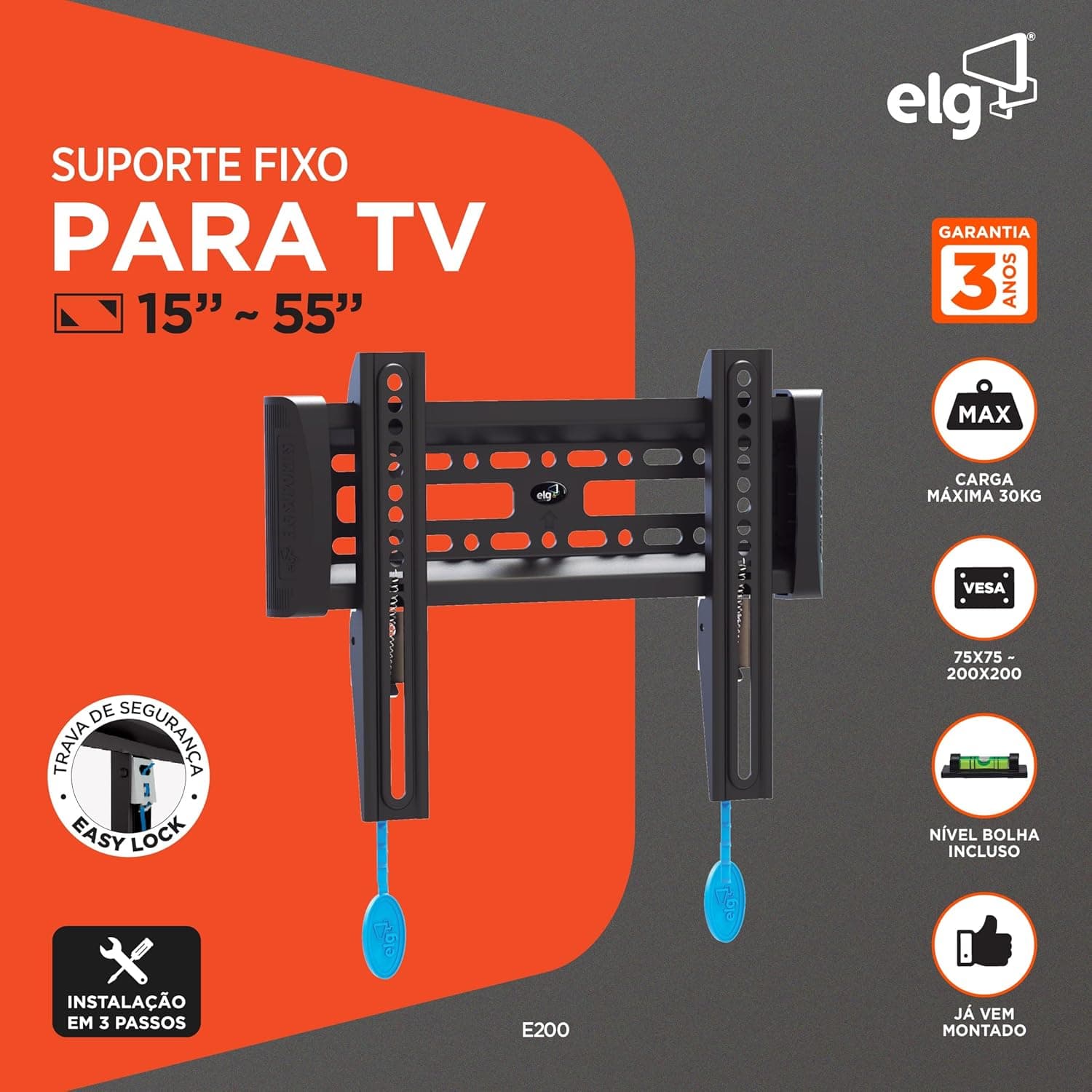 Suporte para Tv 15" a 42" fixo de parede E200 Elg - Imagem 3